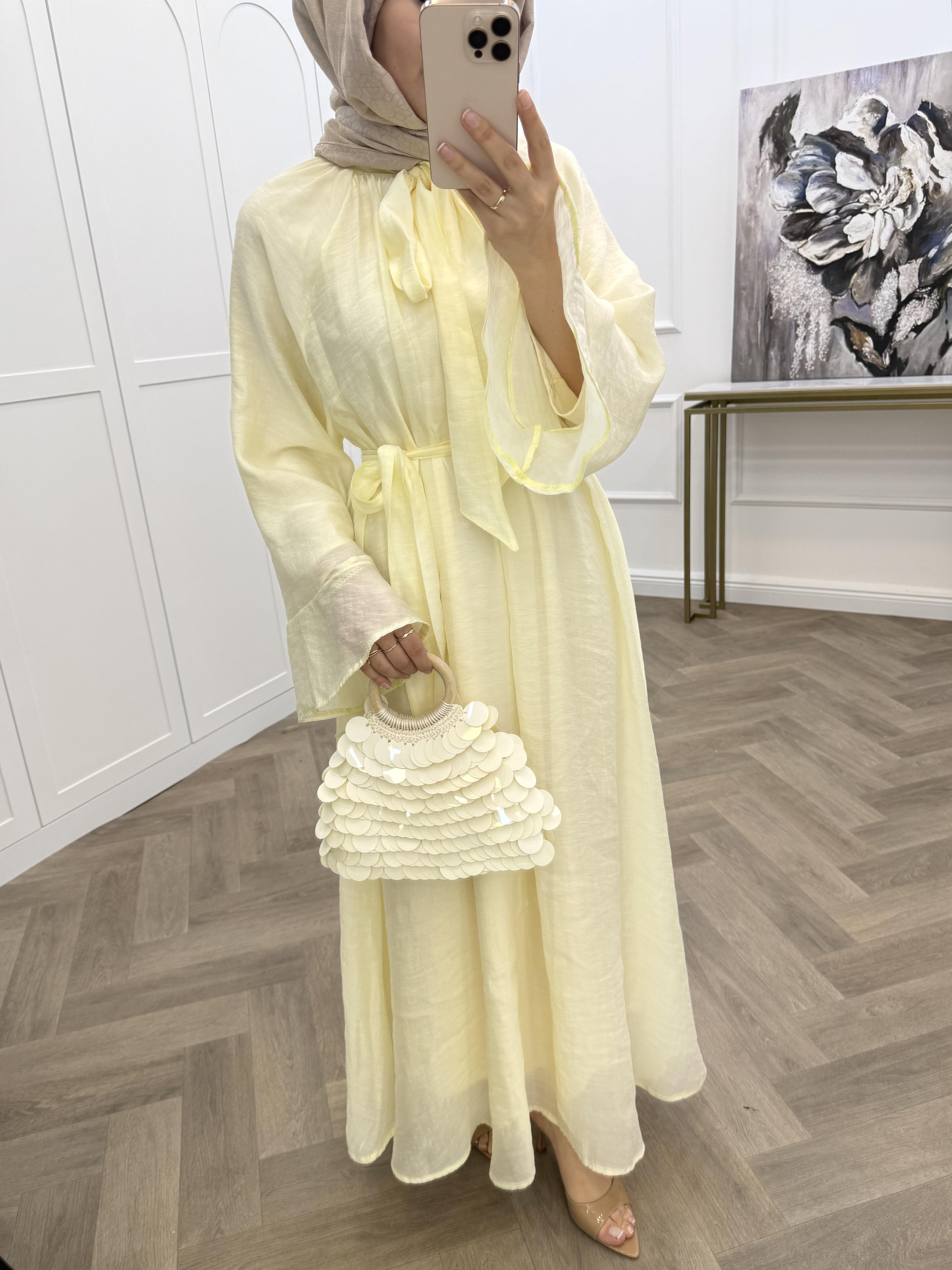 YAKA BAĞCIKLI ŞİFON ELBİSE SARI