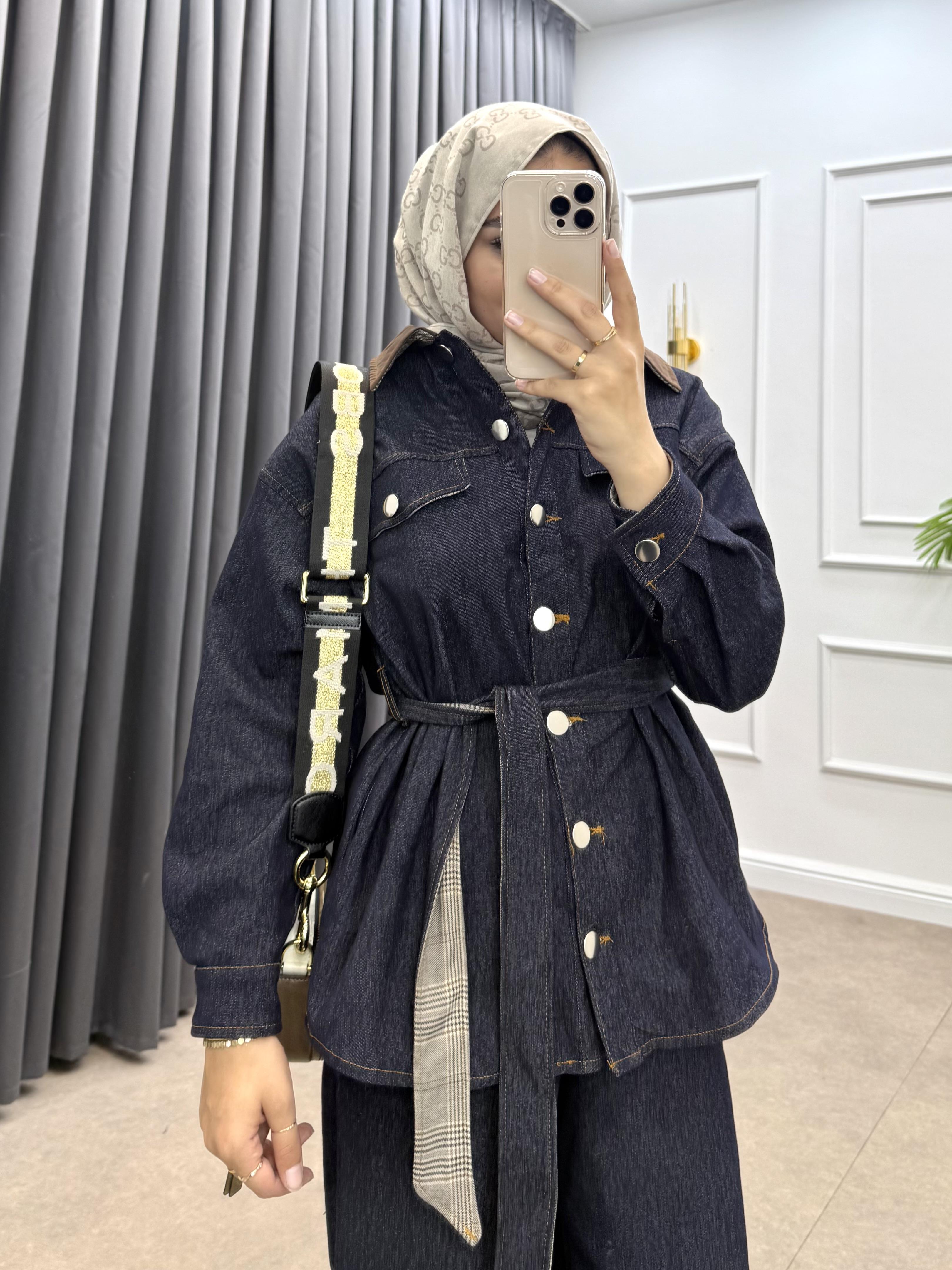 YAKASI SÜET DETAY KOT TAKIM LACİVERT