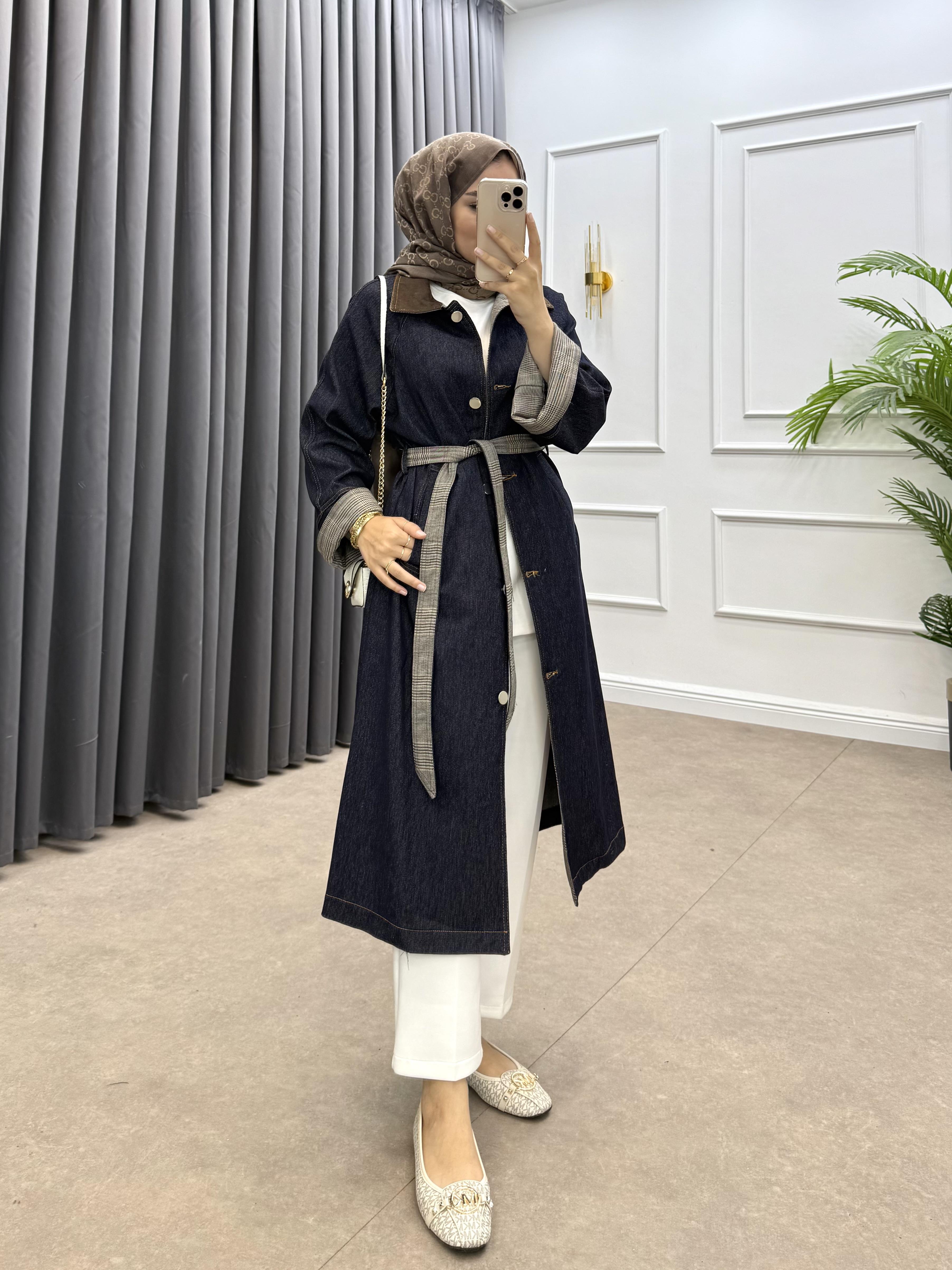 YAKASI SÜET DETAY KOT TRENÇKOT LACİVERT