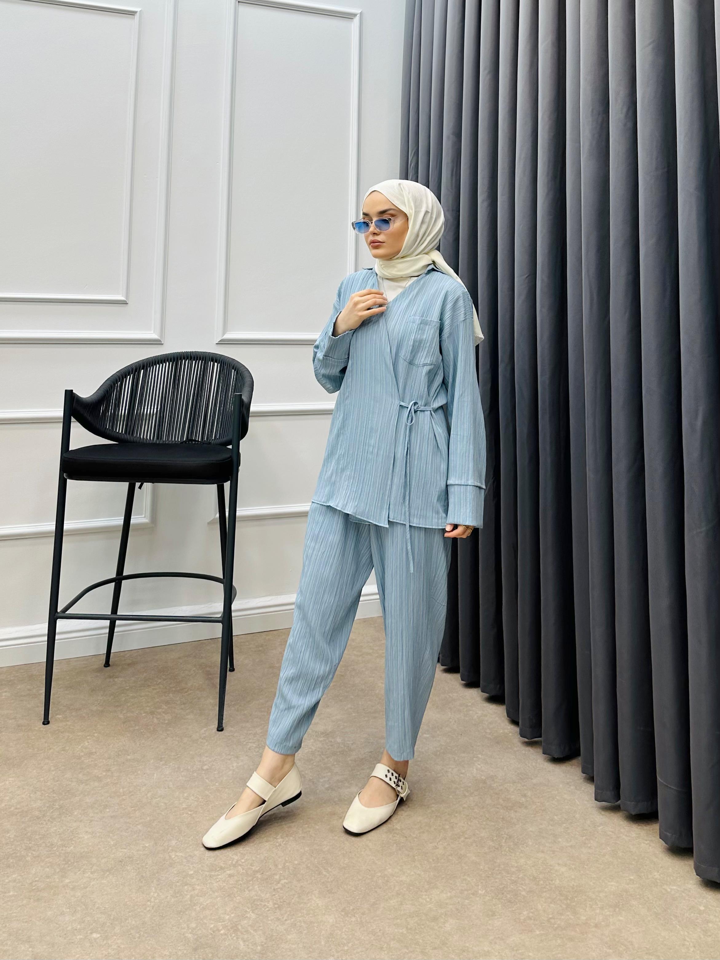 YANDAN BAĞLAMALI İKİLİ TAKIM BEBE MAVİSİ