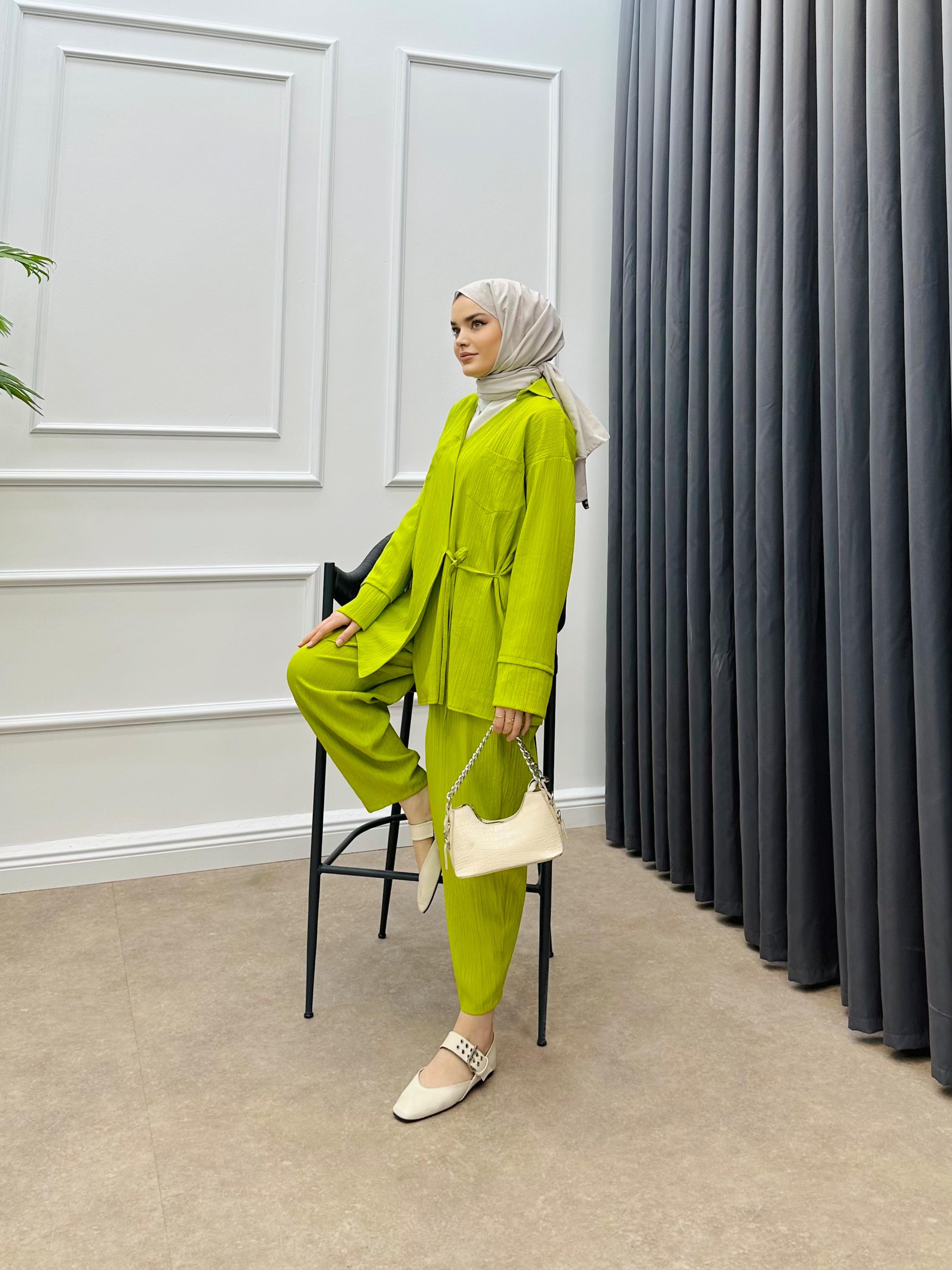 YANDAN BAĞLAMALI İKİLİ TAKIM FISTIK YEŞİLİ