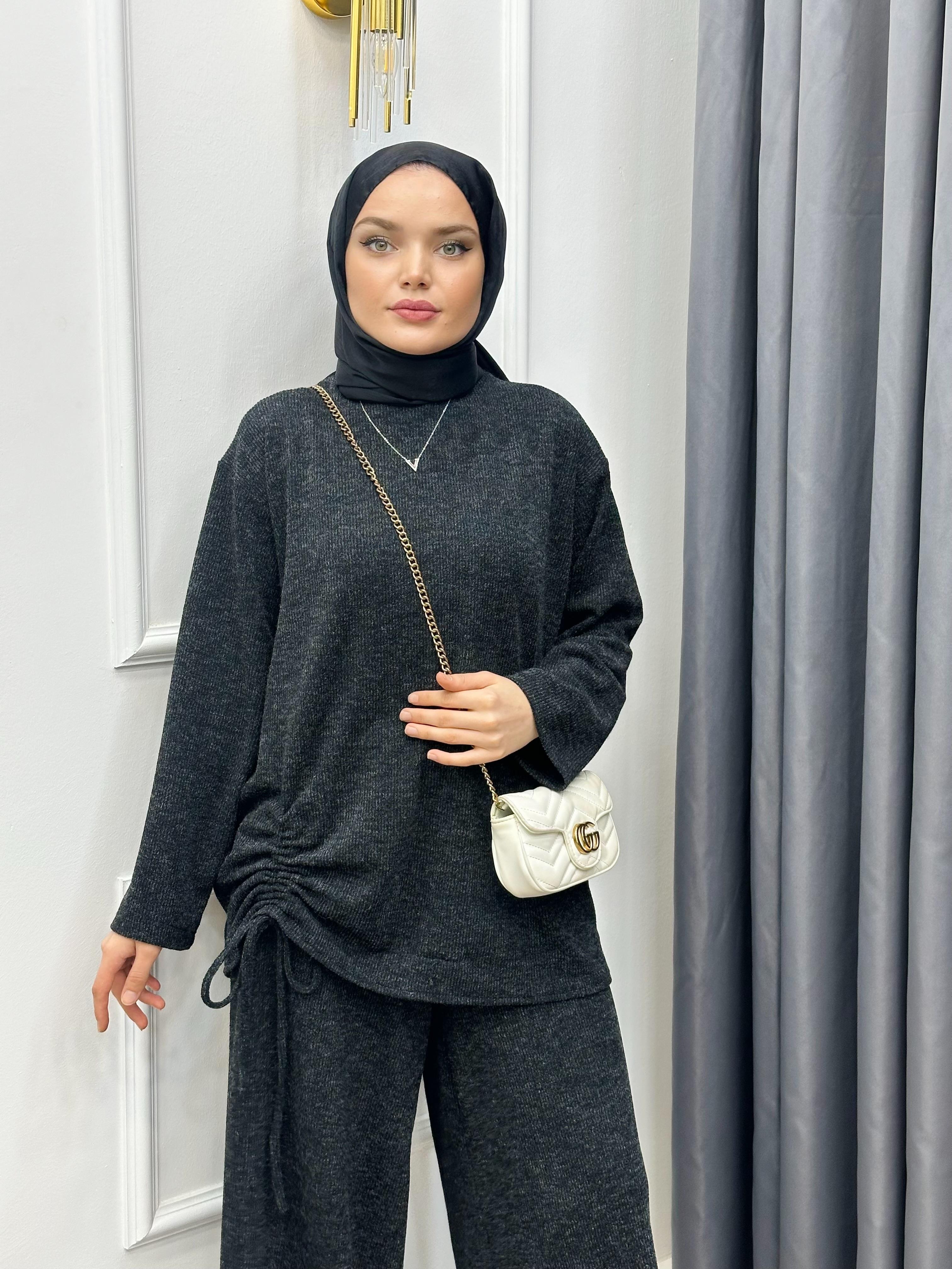 YANDAN İPLİ İKİLİ TAKIM SİYAH