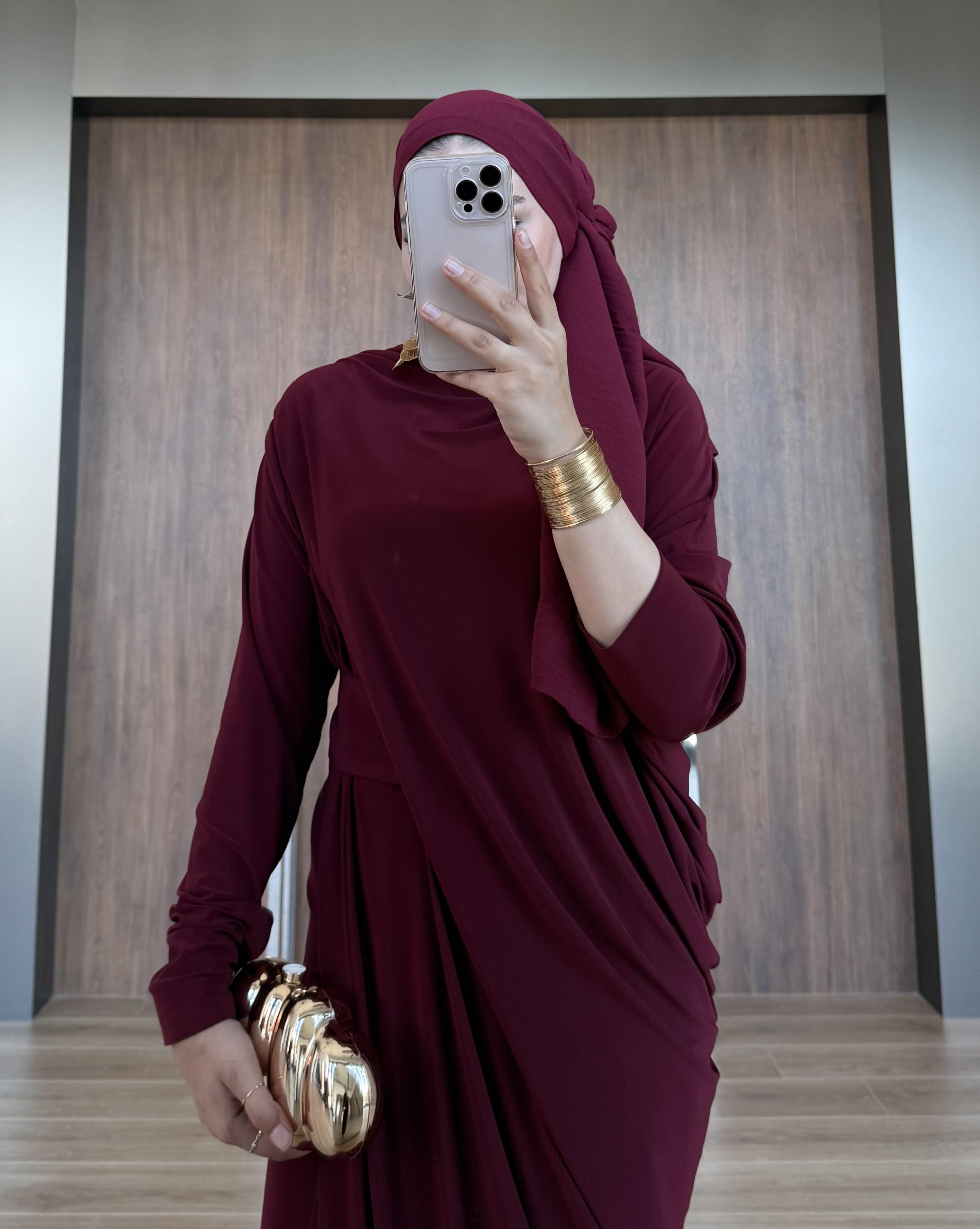 YARASA KOL SANDY ELBİSE BORDO