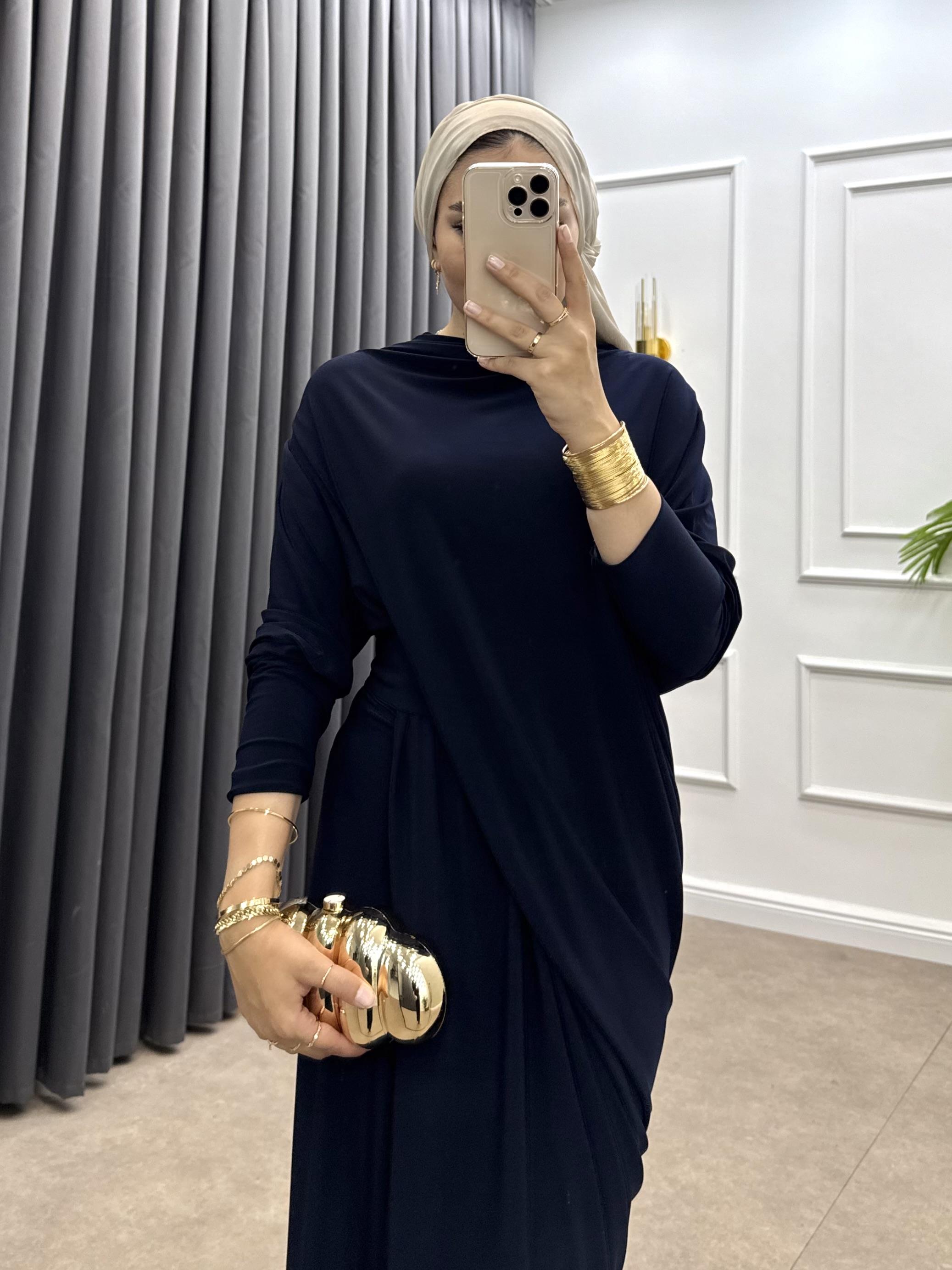 YARASA KOL SANDY ELBİSE LACİVERT