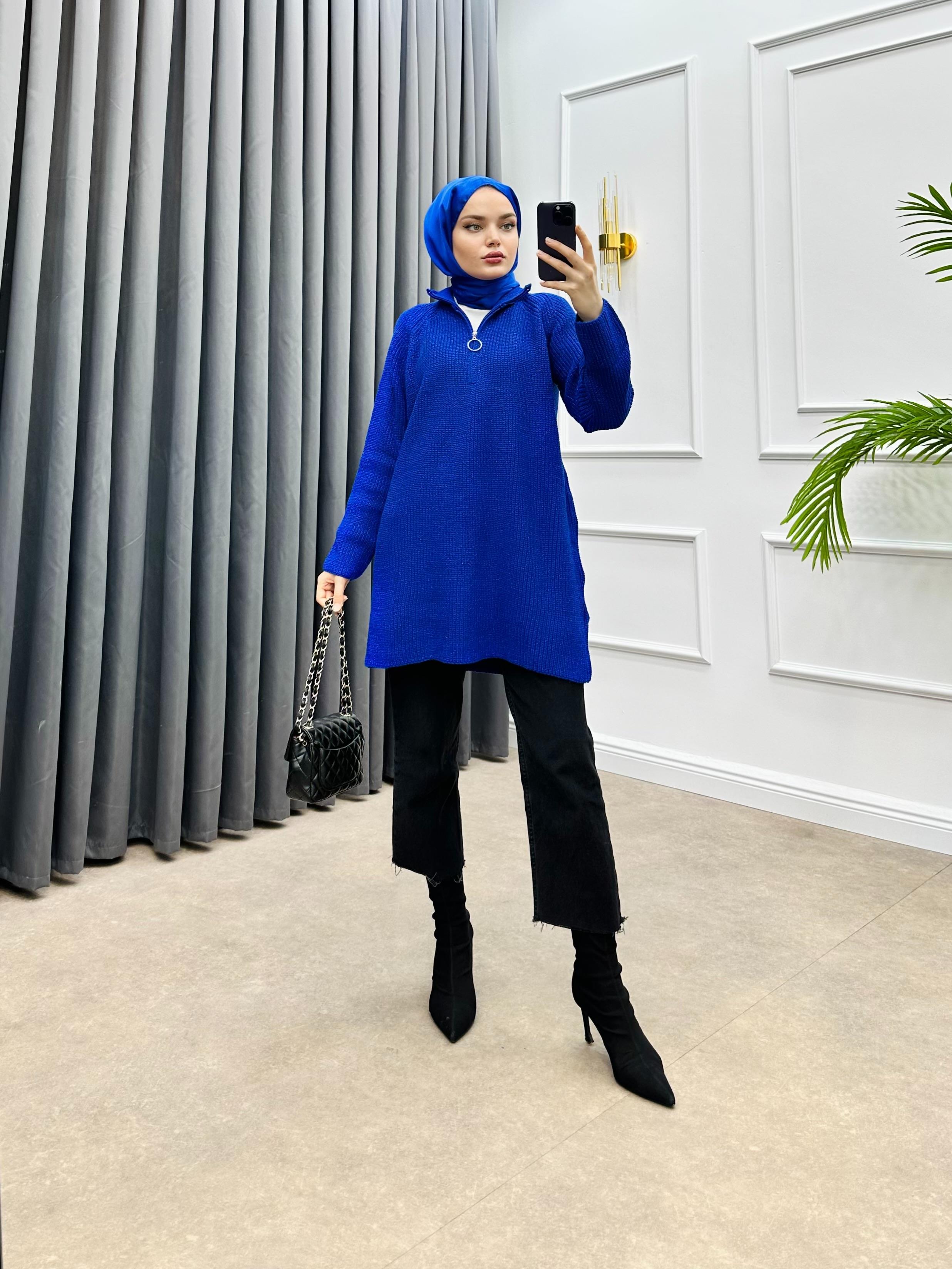 YARIM FERMUARLI SİMLİ KAZAK SAKS