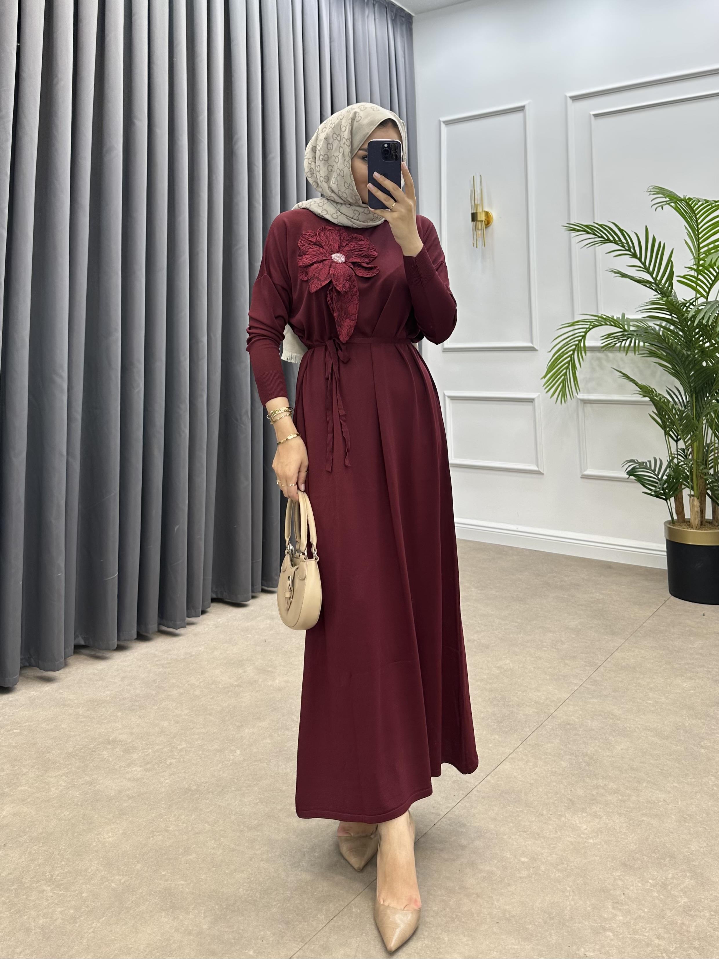 ZAMBAK MERSERİZE ELBİSE BORDO