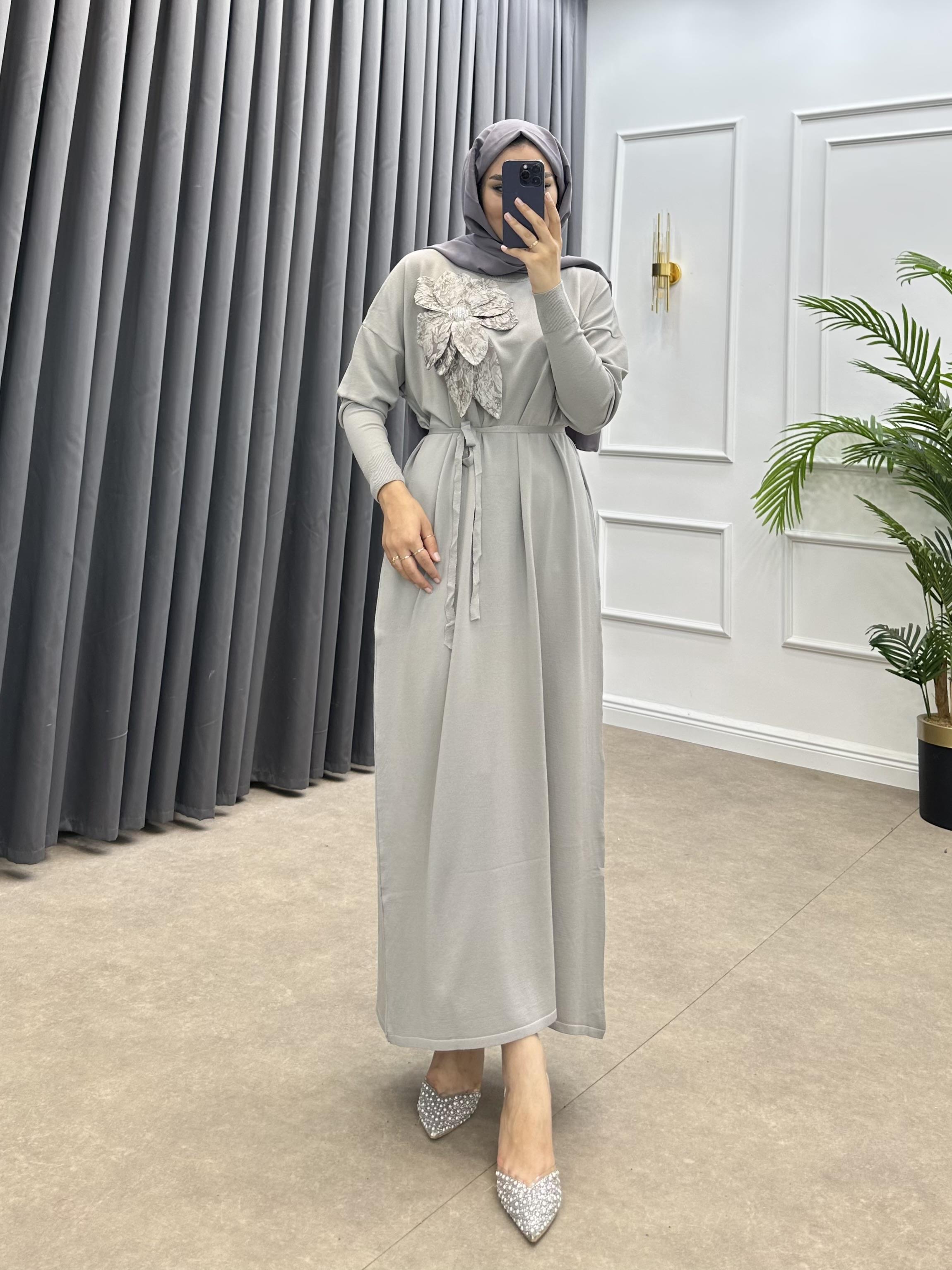 ZAMBAK MERSERİZE ELBİSE GRİ