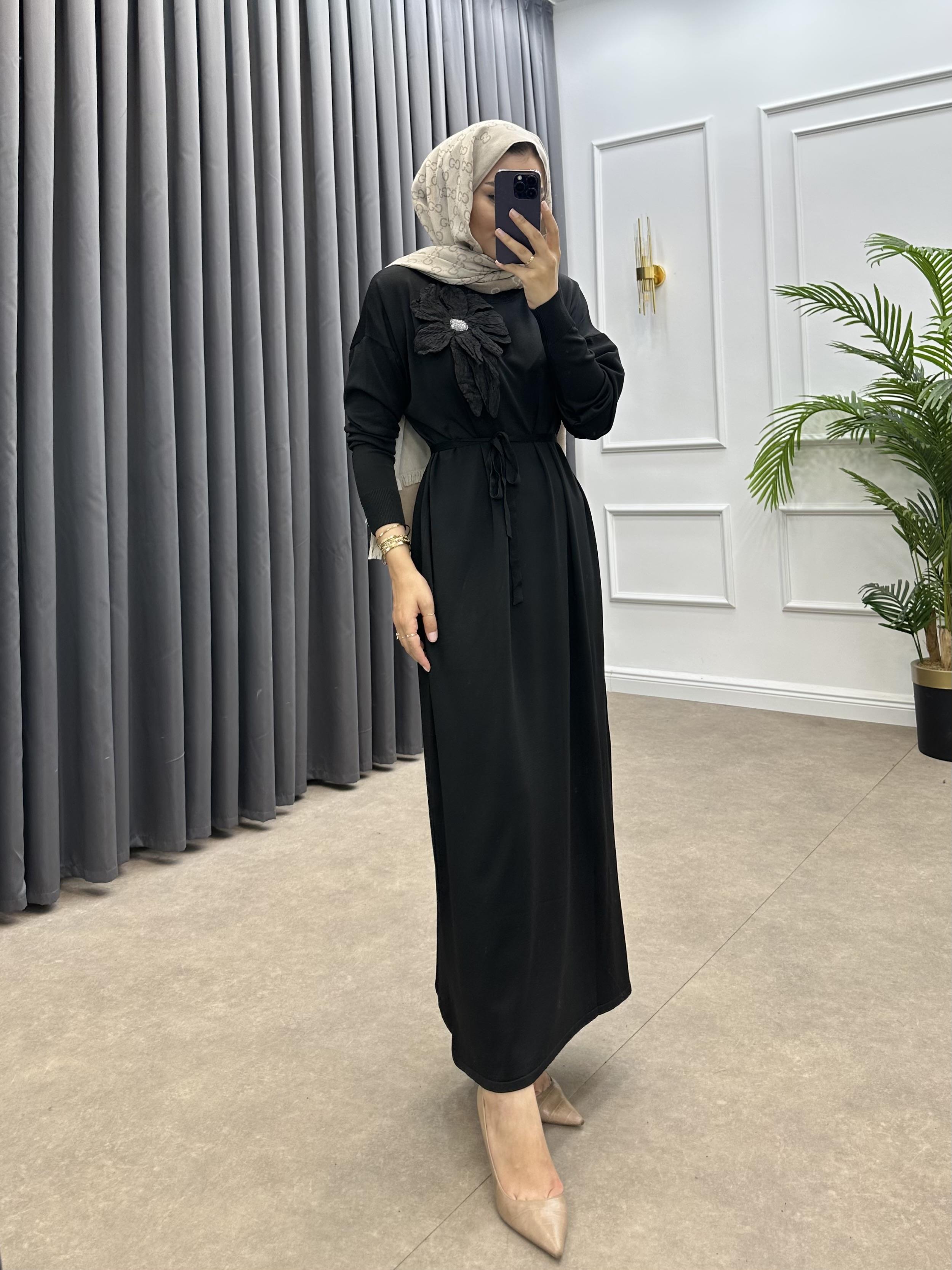 ZAMBAK MERSERİZE ELBİSE SİYAH