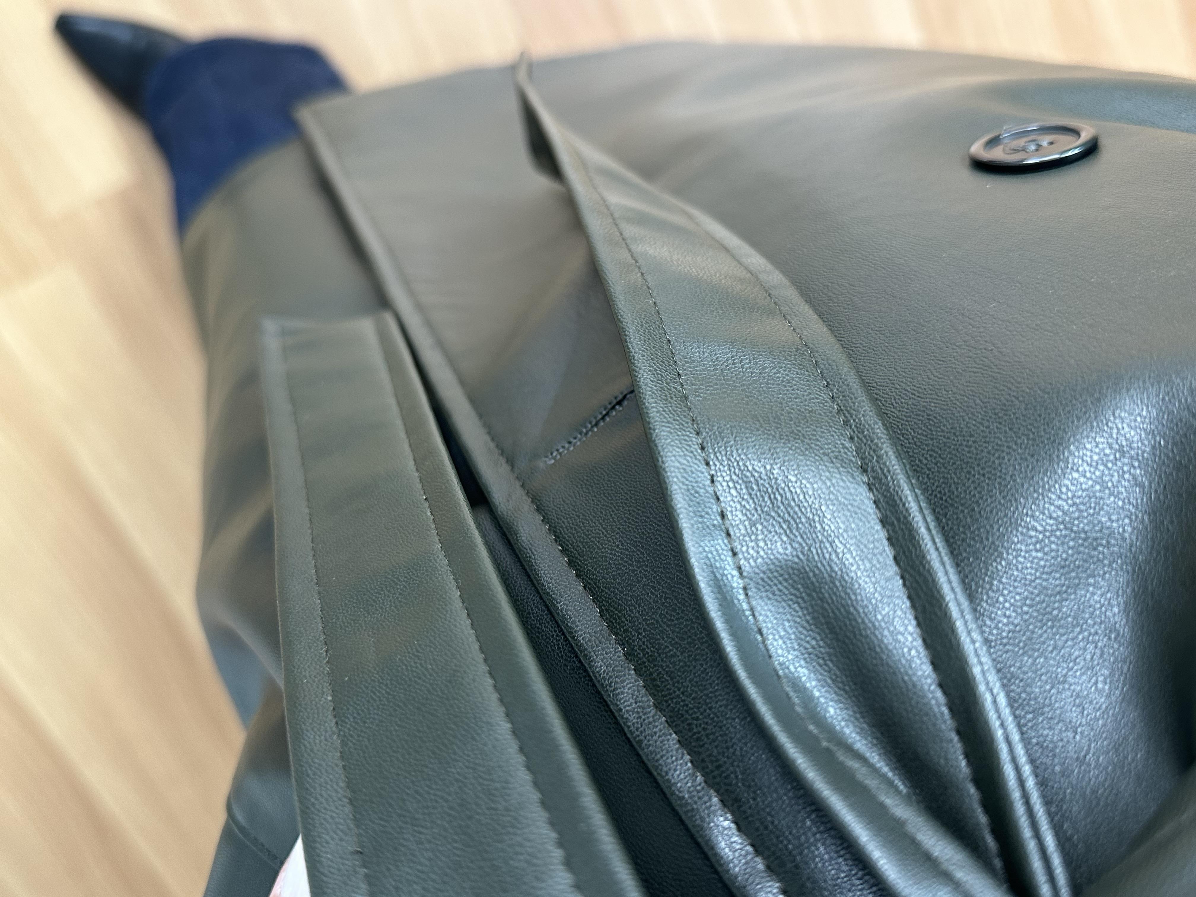 Alven Haki Lamineli Astarlı Deri Ceket