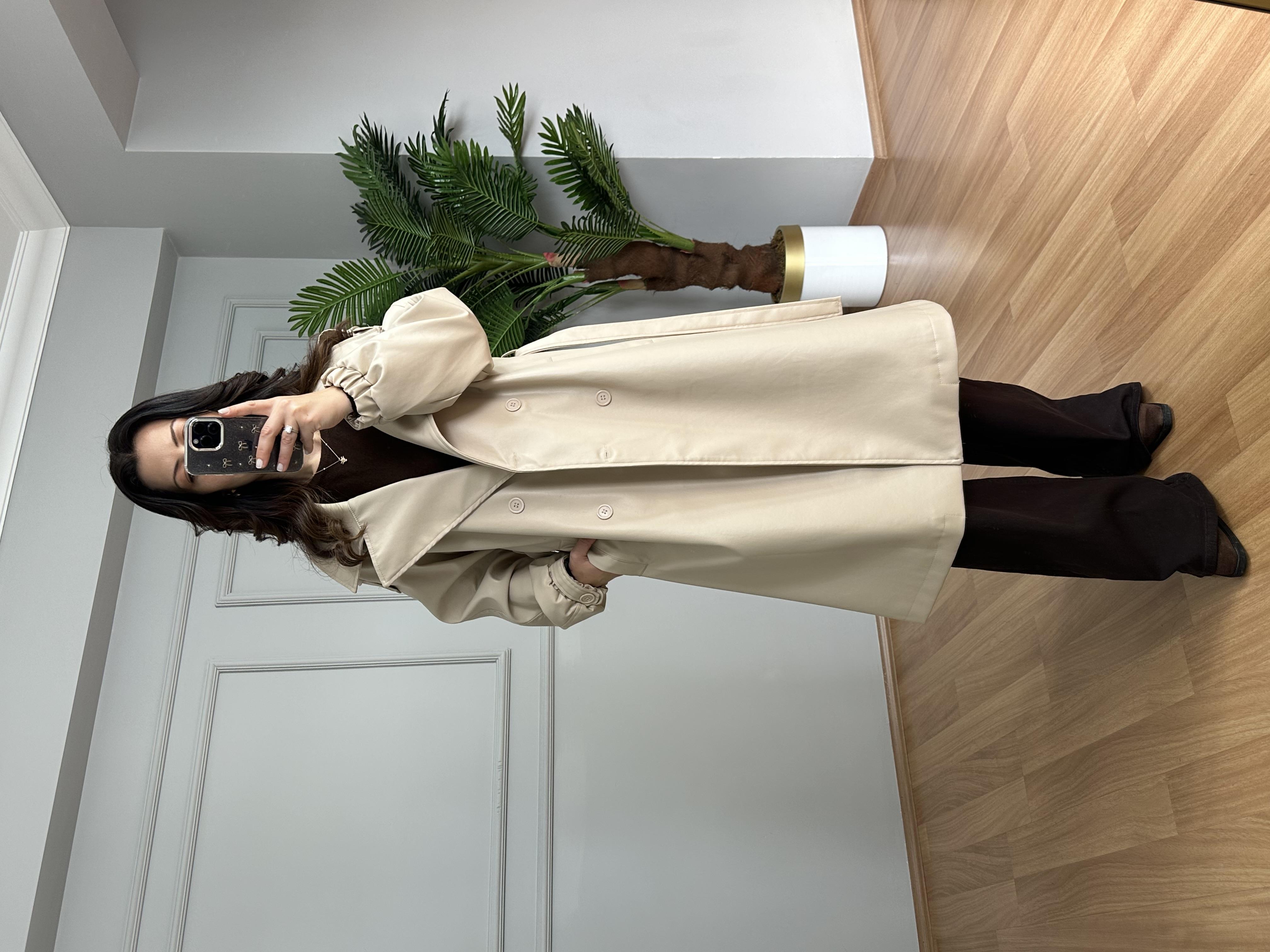 Alven Krem Lamineli Astarlı Deri Ceket