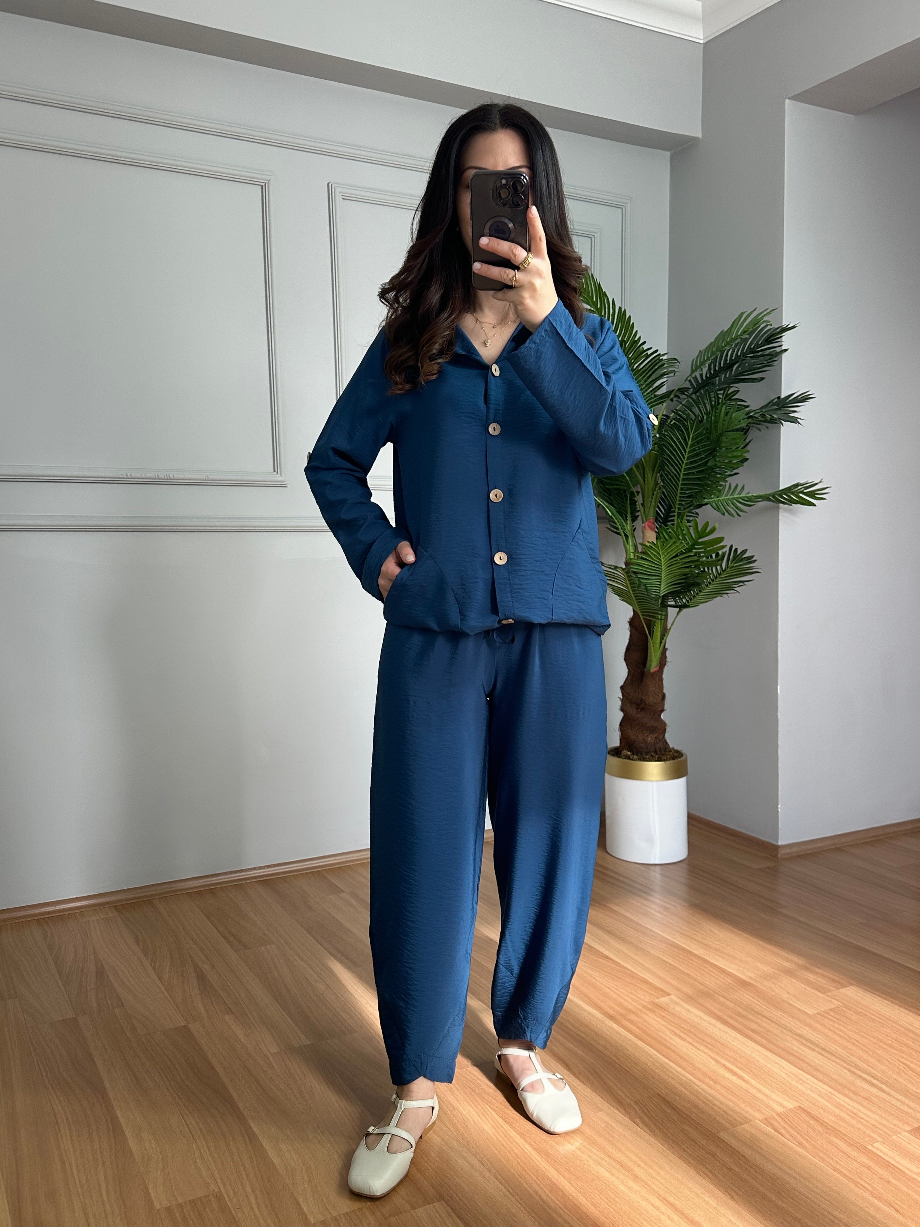 Aura İndigo Bambu Kumaş Kapüşonlu Takım 