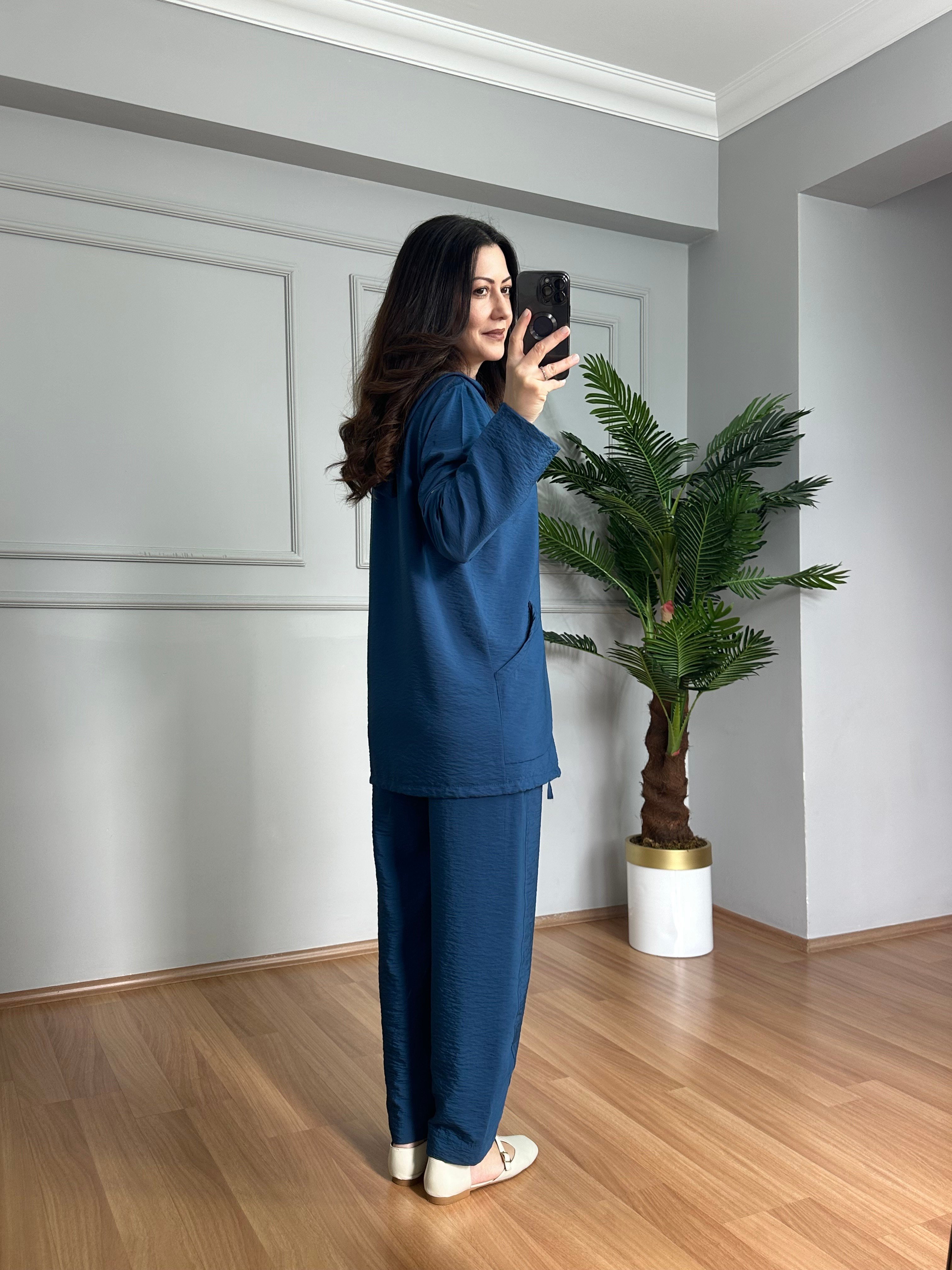 Aura İndigo Bambu Kumaş Kapüşonlu Takım 