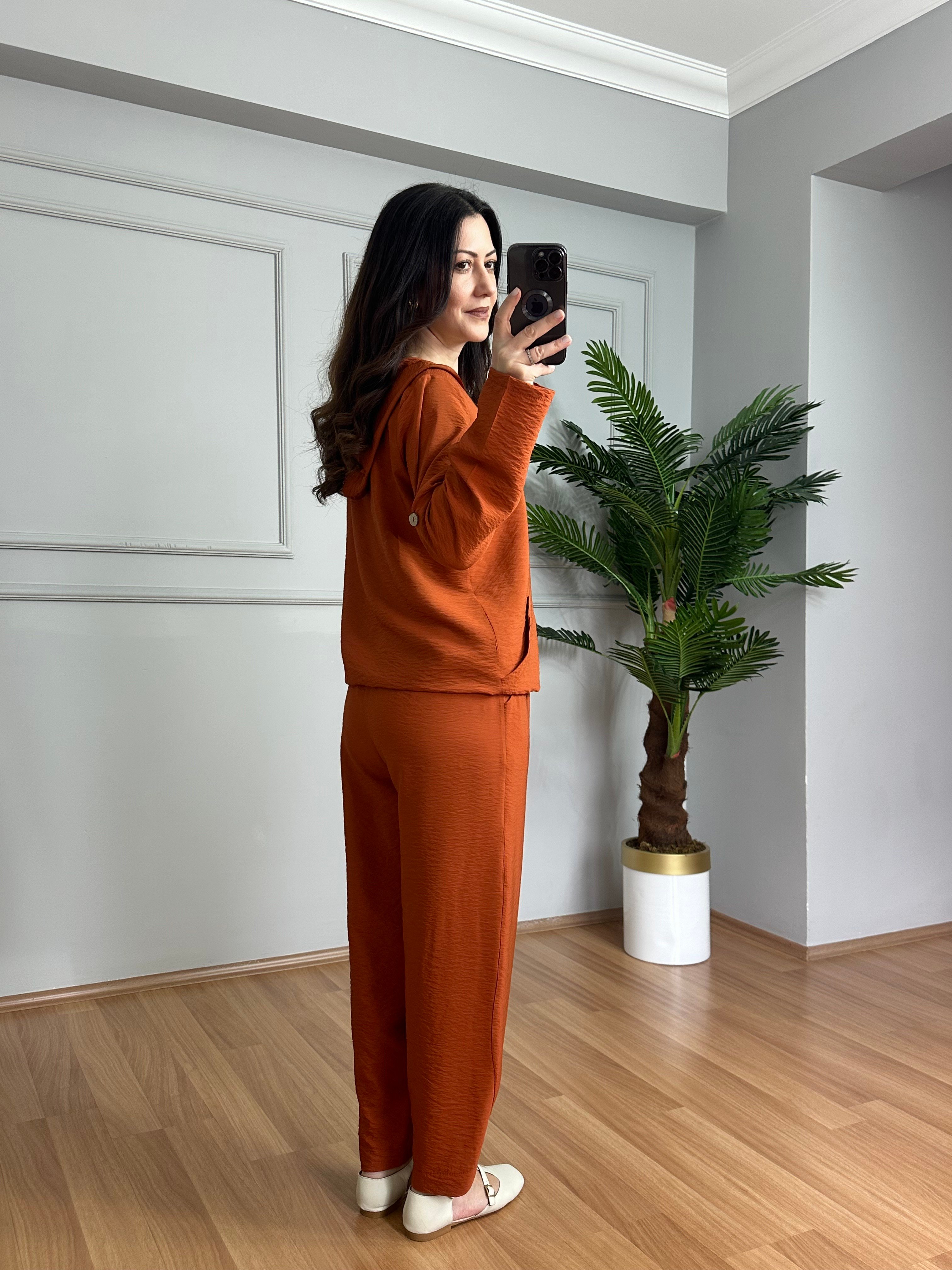 Aura Kiremit Bambu Kumaş Kapüşonlu Takım 