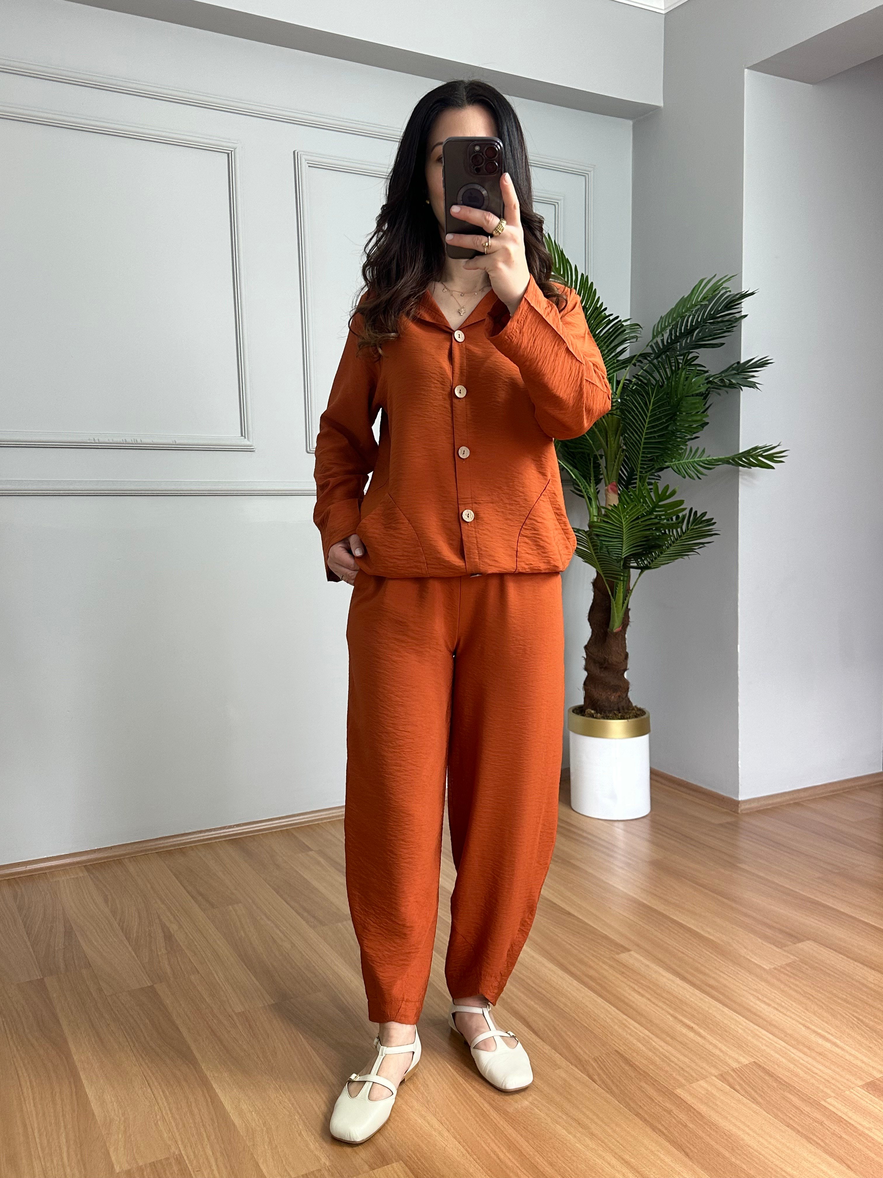 Aura Kiremit Bambu Kumaş Kapüşonlu Takım 