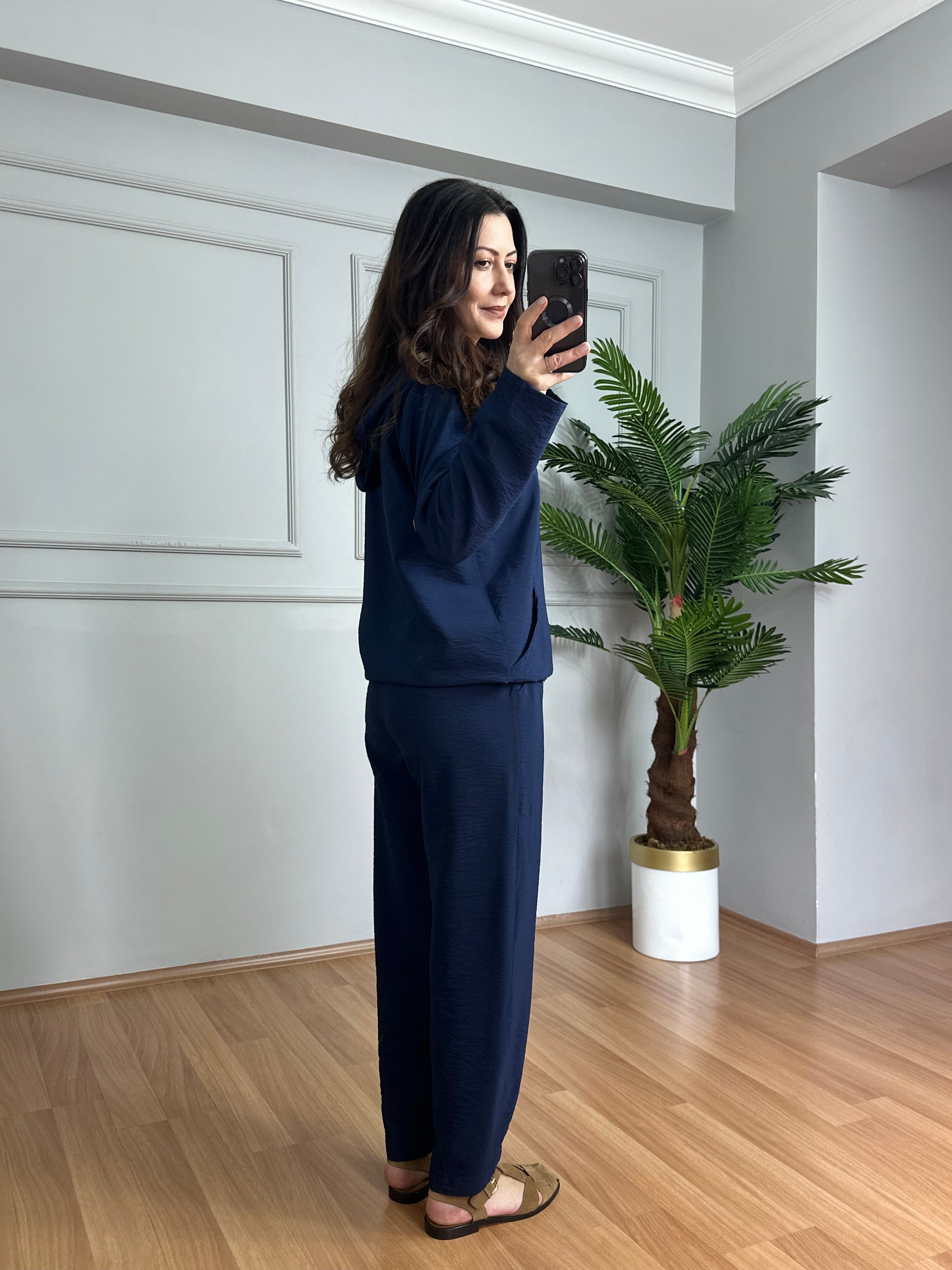 Aura Lacivert Bambu Kumaş Kapüşonlu Takım 