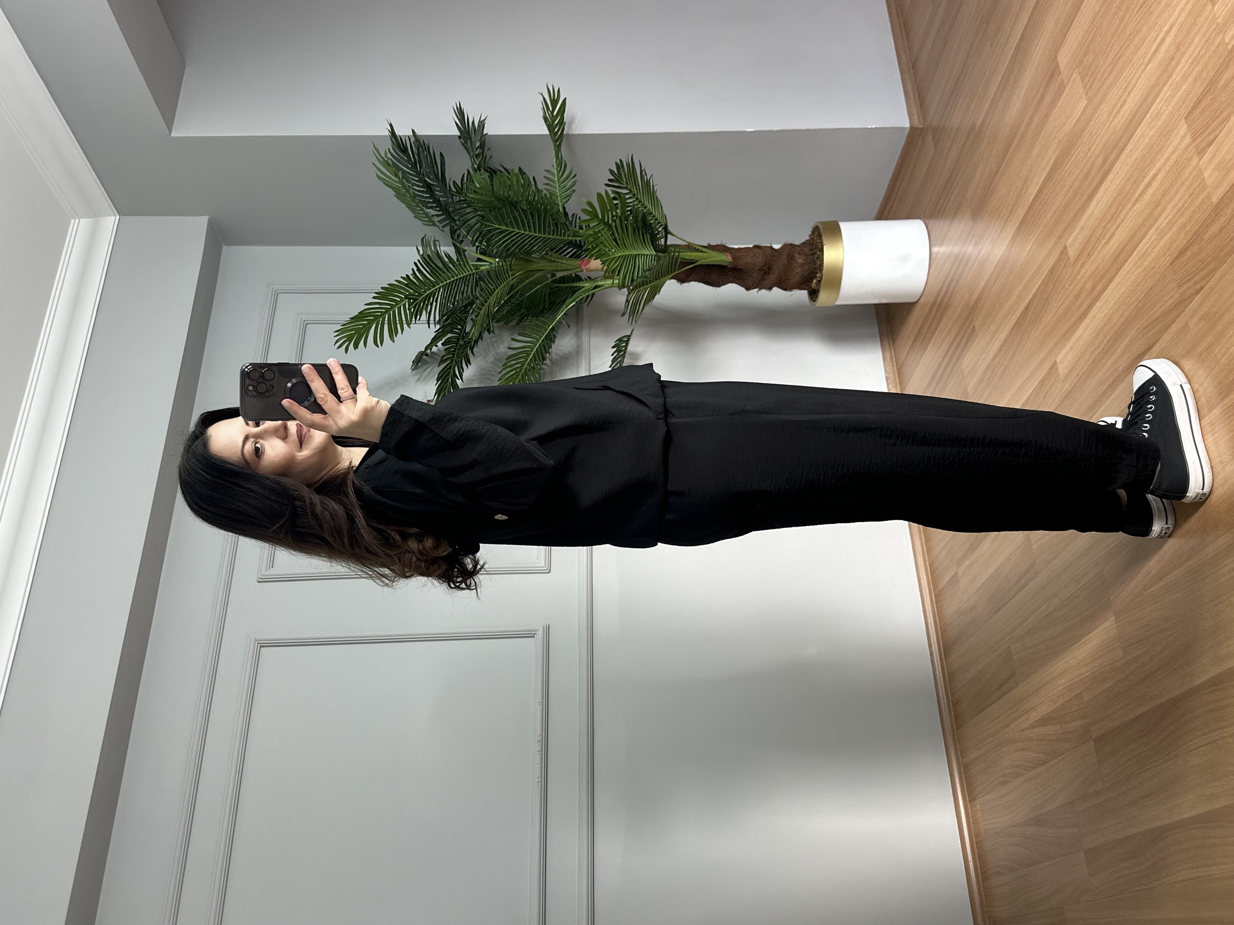 Aura Siyah Bambu Kumaş Kapüşonlu Takım 