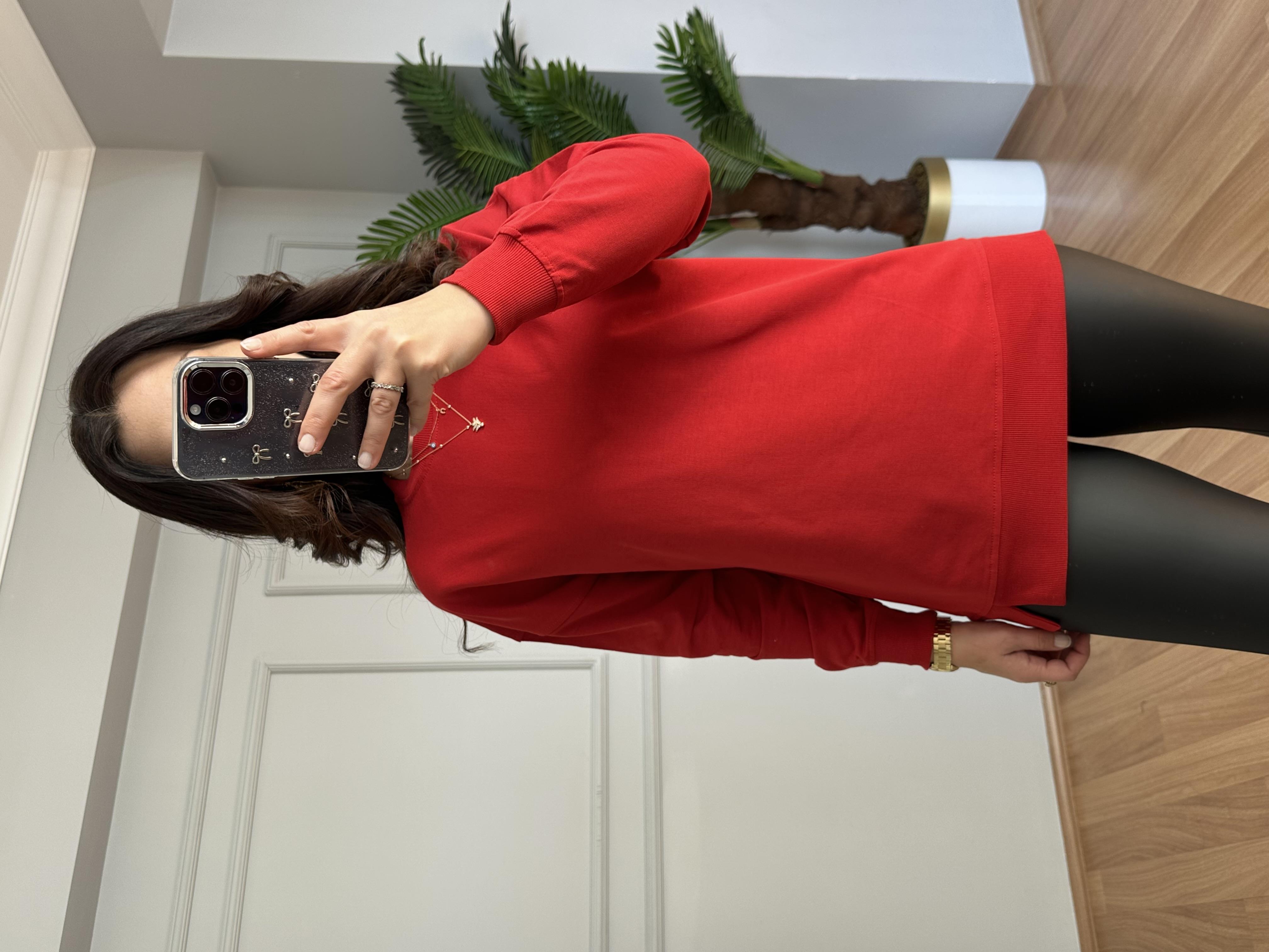 Ava Kırmızı 2 İplik Basic Sweatshirt