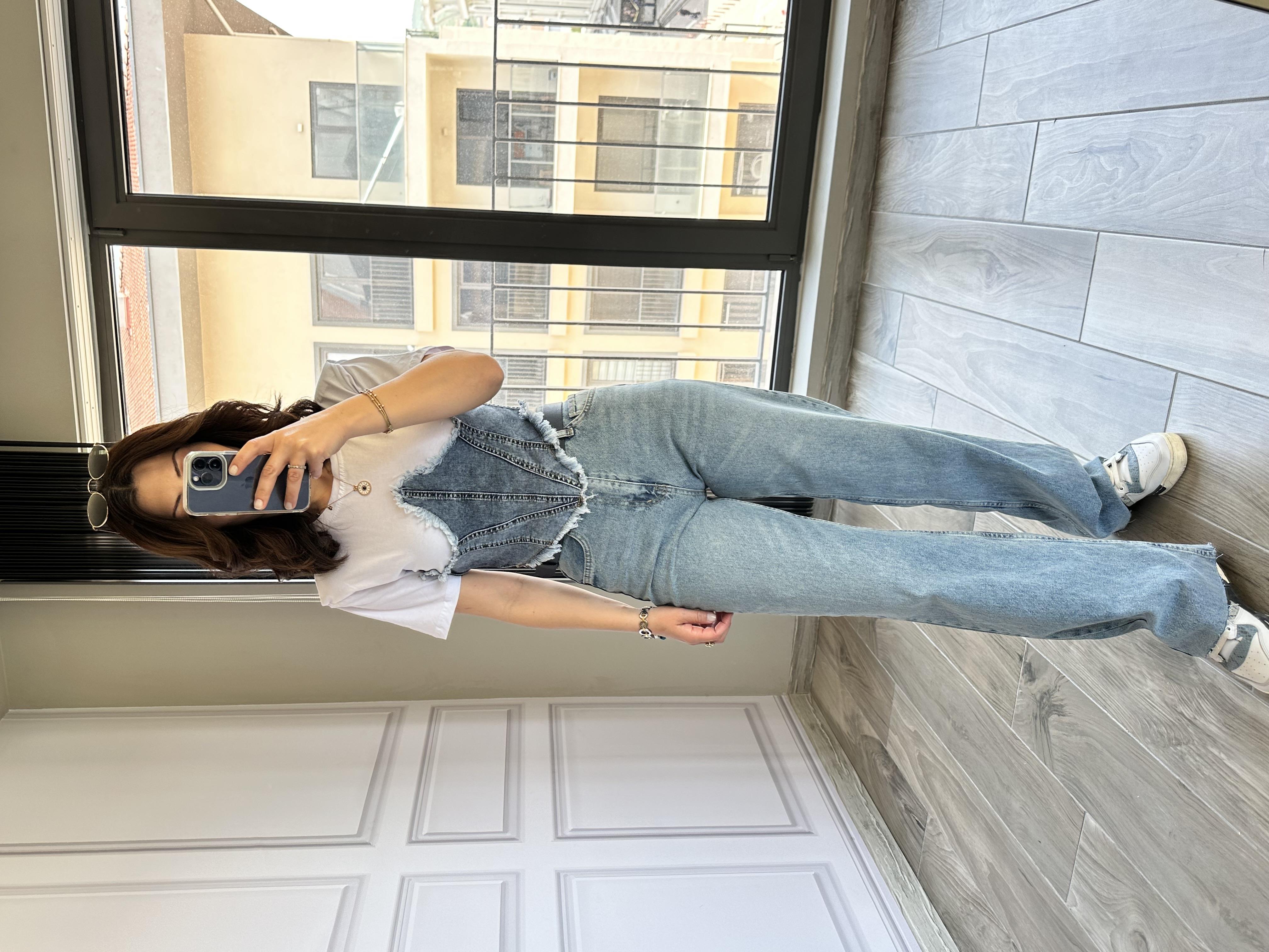 Beyaz Vatkalı Denim Tasarım Tshirt