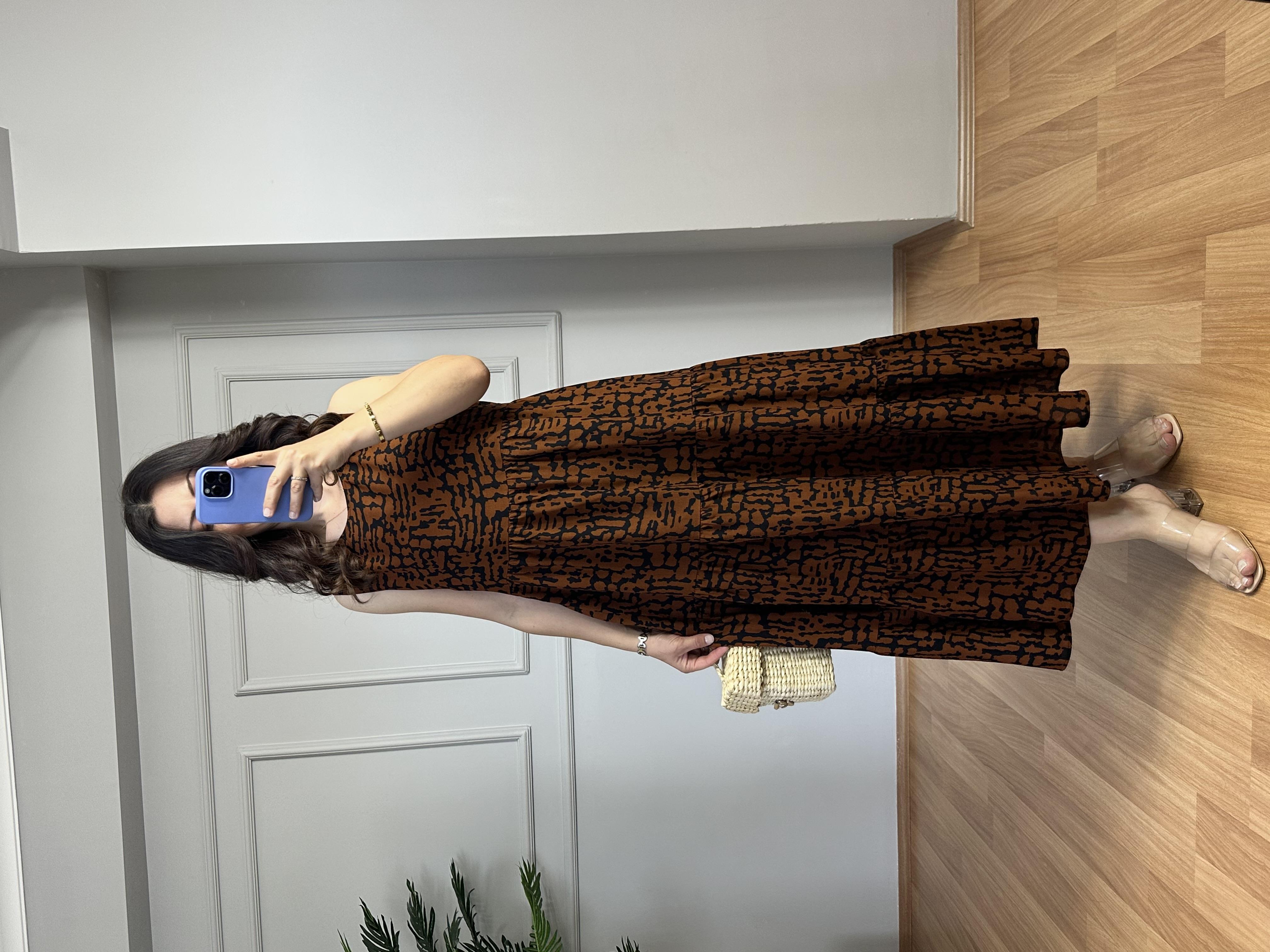 Chelsa Kahve Siyah Kolsuz Maxi Boy Elbise