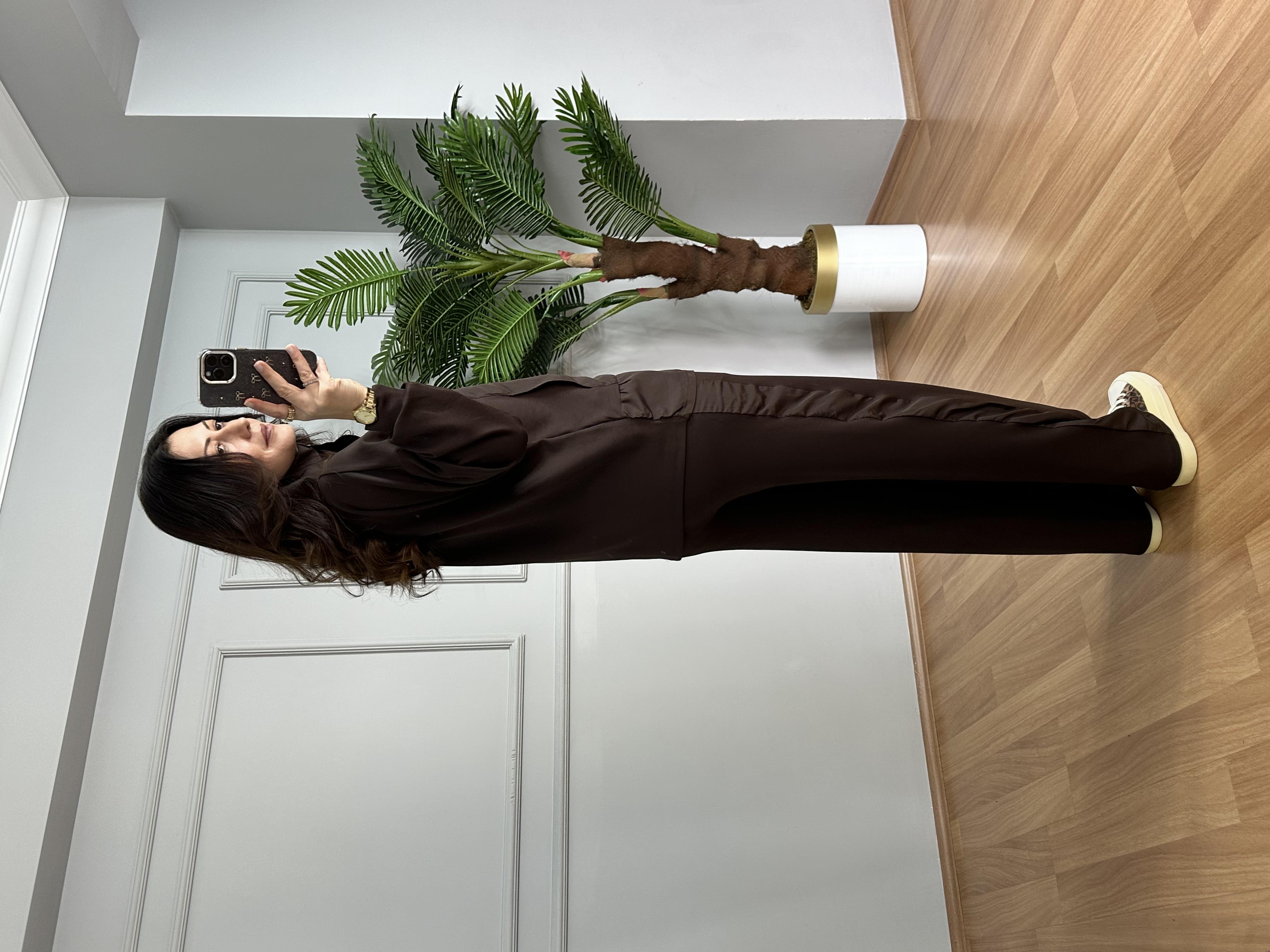 Delra Kahve Paraşüt Ve Modal Kumaş Tasarım Eşofman Takımı