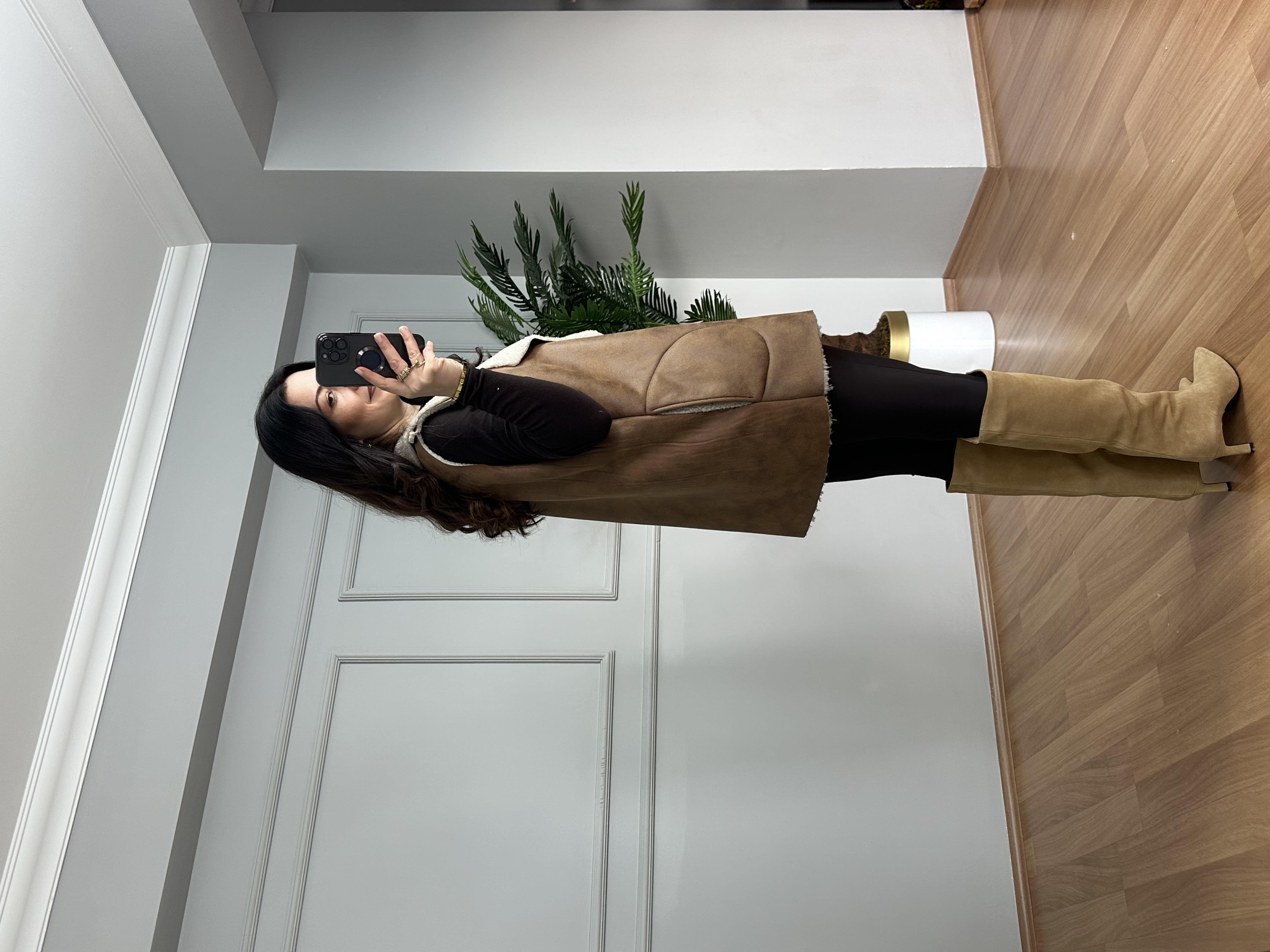 Diva Taba İthal Nubuk Kürk Detaylı Yelek