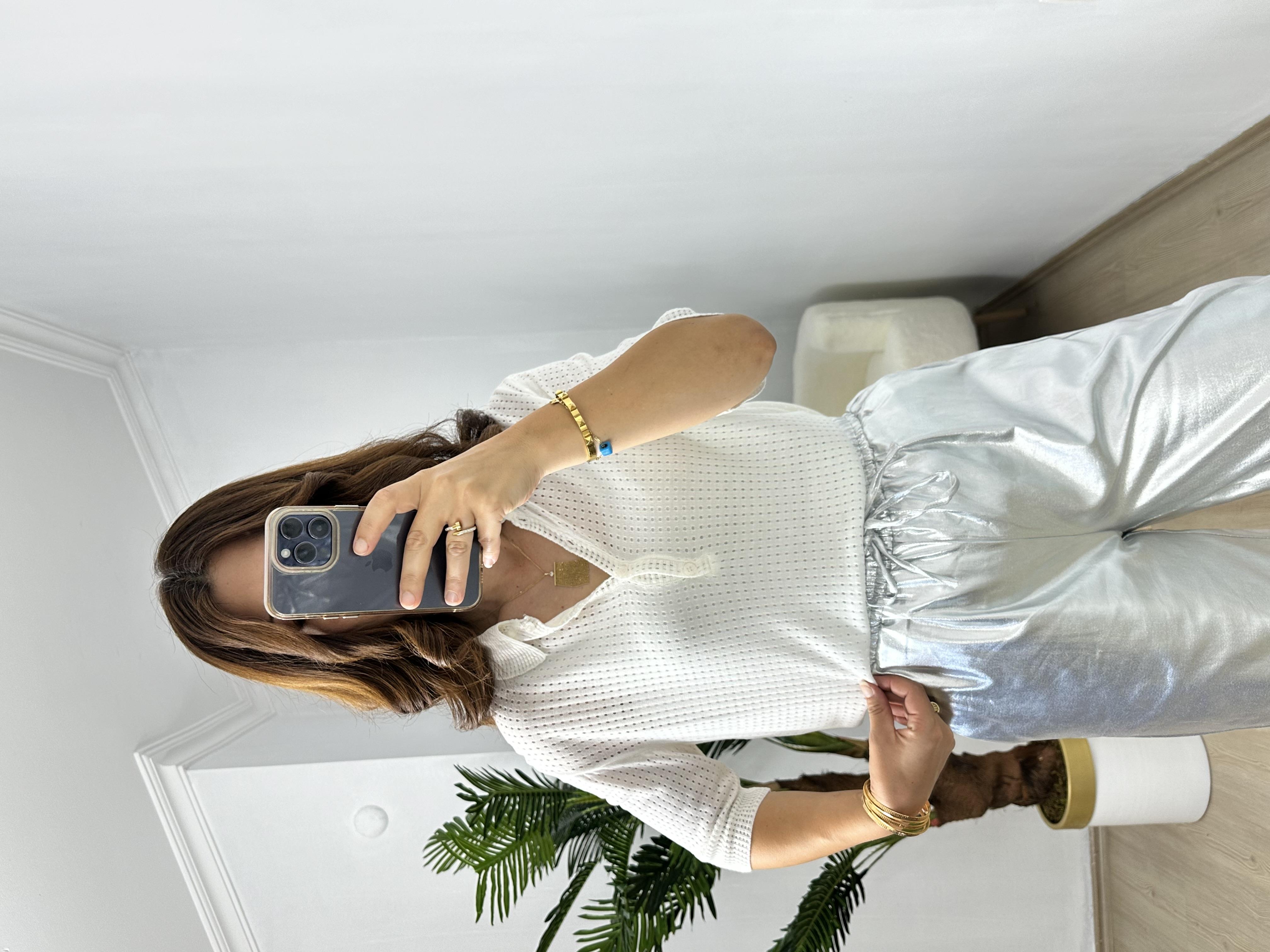 Ekru Delikli Polo Yaka Triko