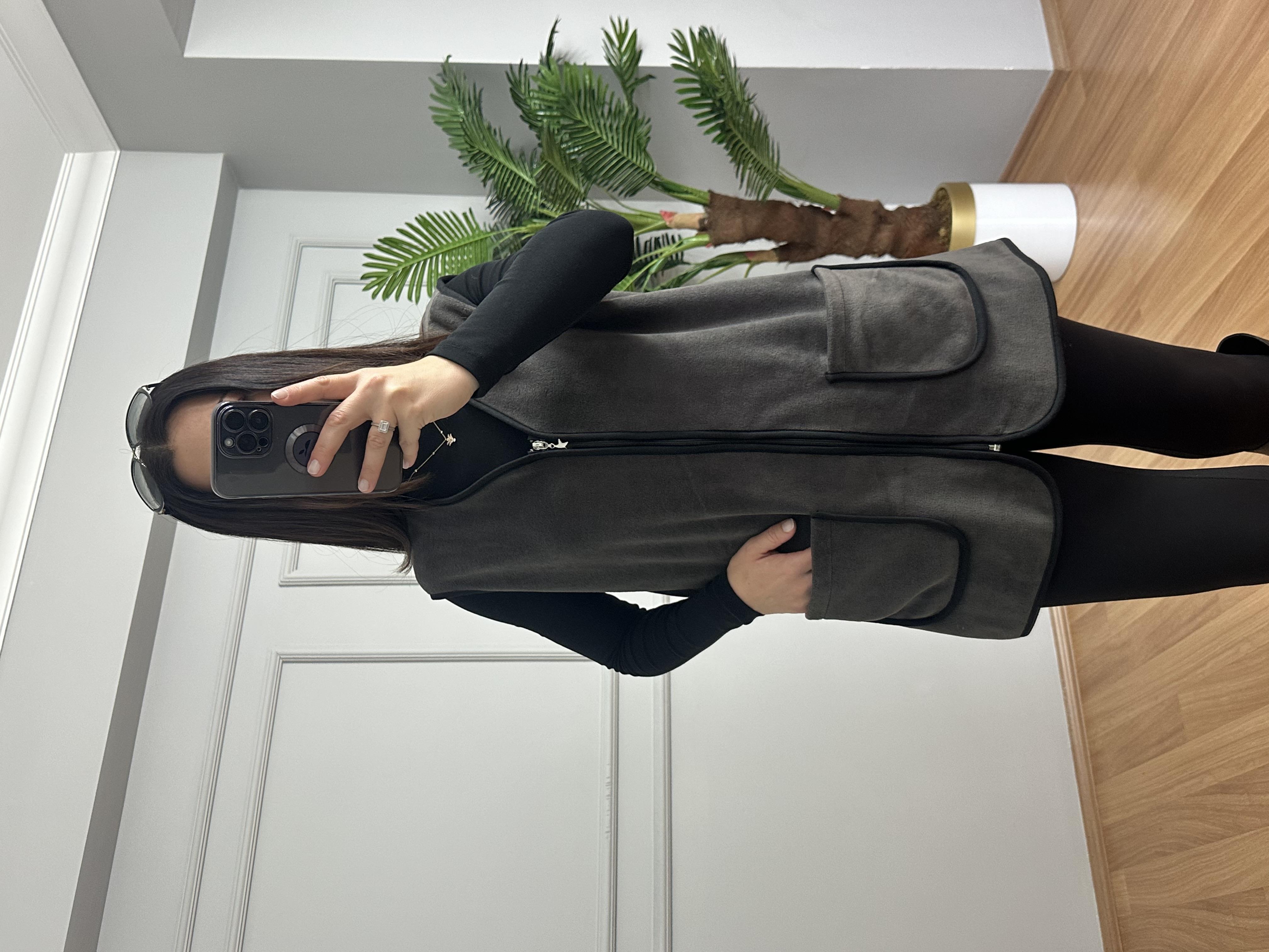 Elen Antrasit Biyeli Polar Yelek