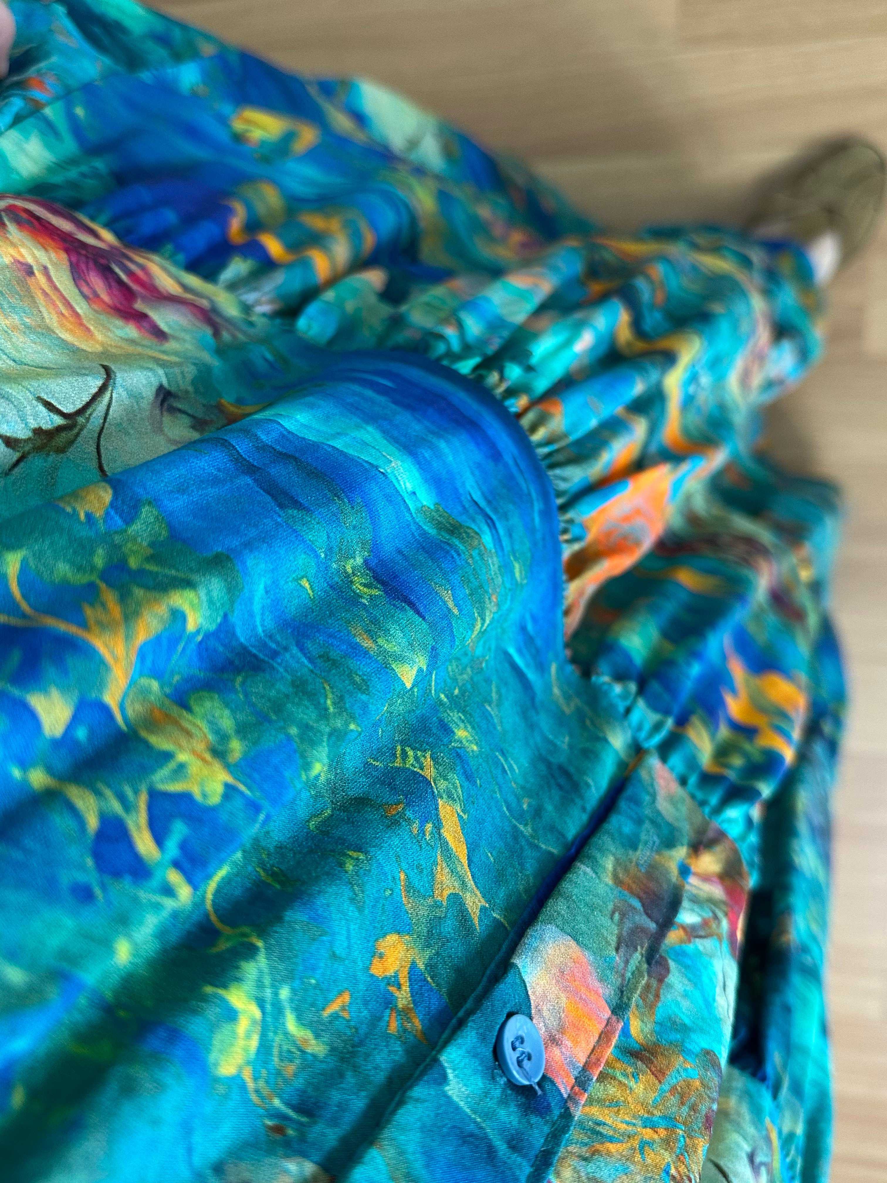 Flora Botanik Desen Viskon Maxi Boy Elbise