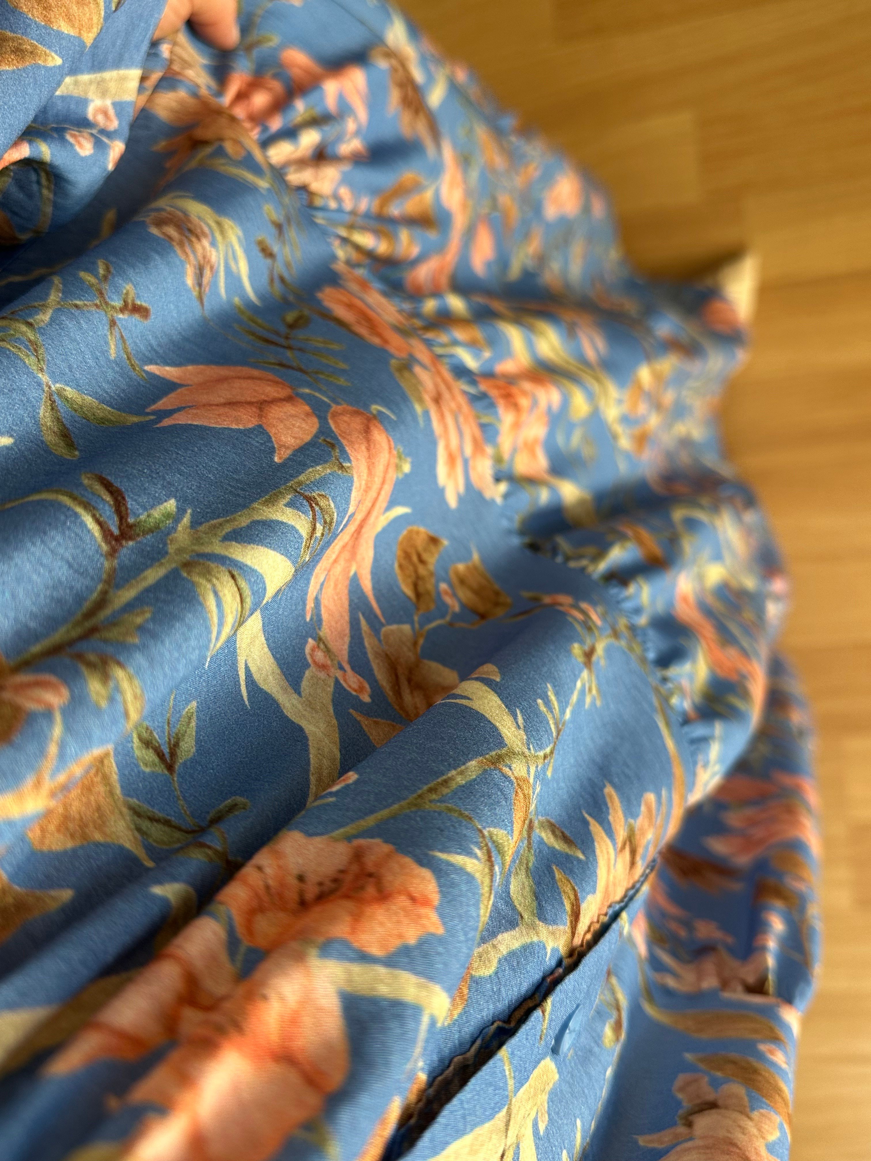 Flora Mavi Renkli Viskon Maxi Boy Elbise