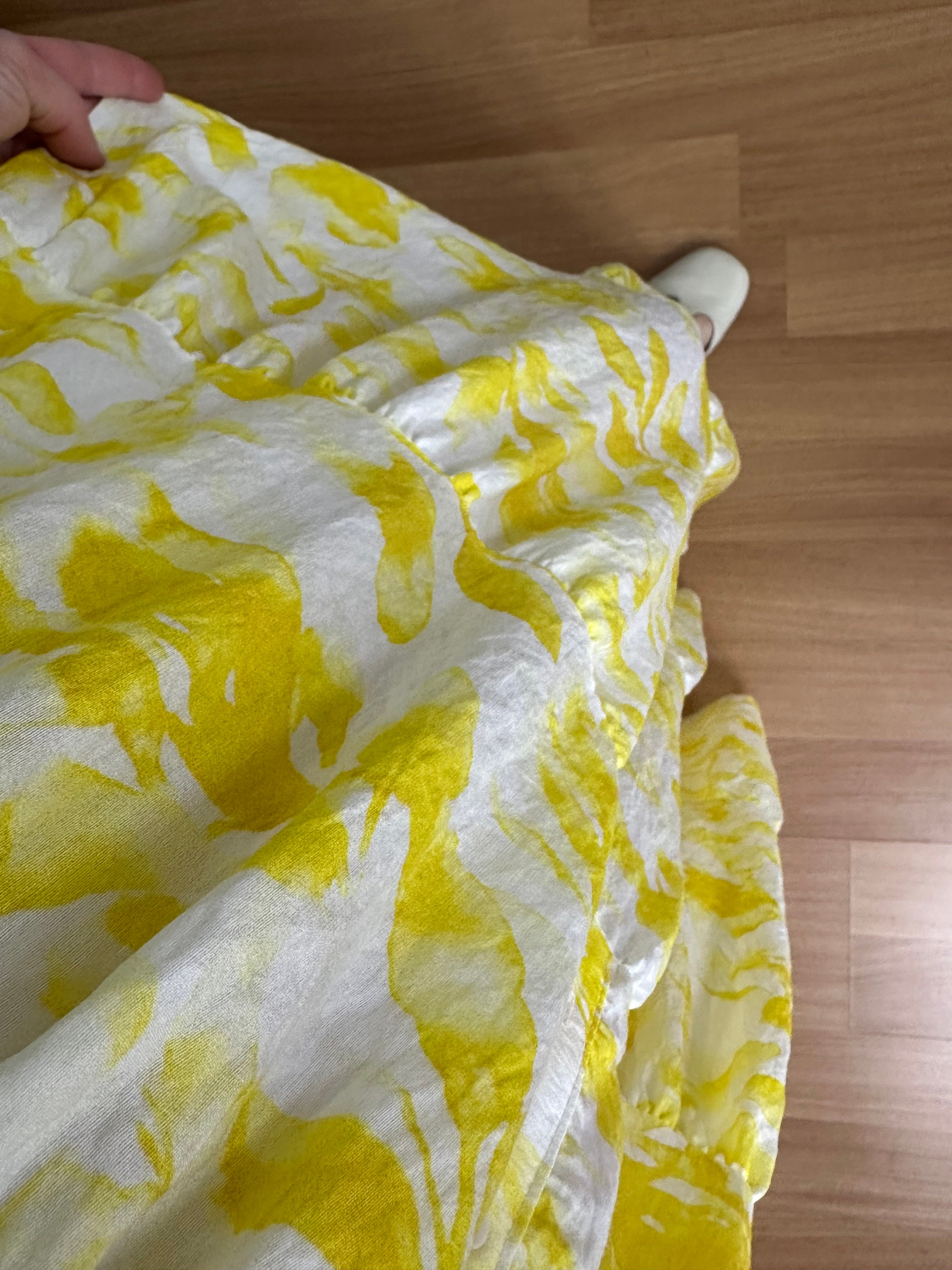 Flora Sarı Beyaz Çiçekli Viskon Maxi Boy Elbise