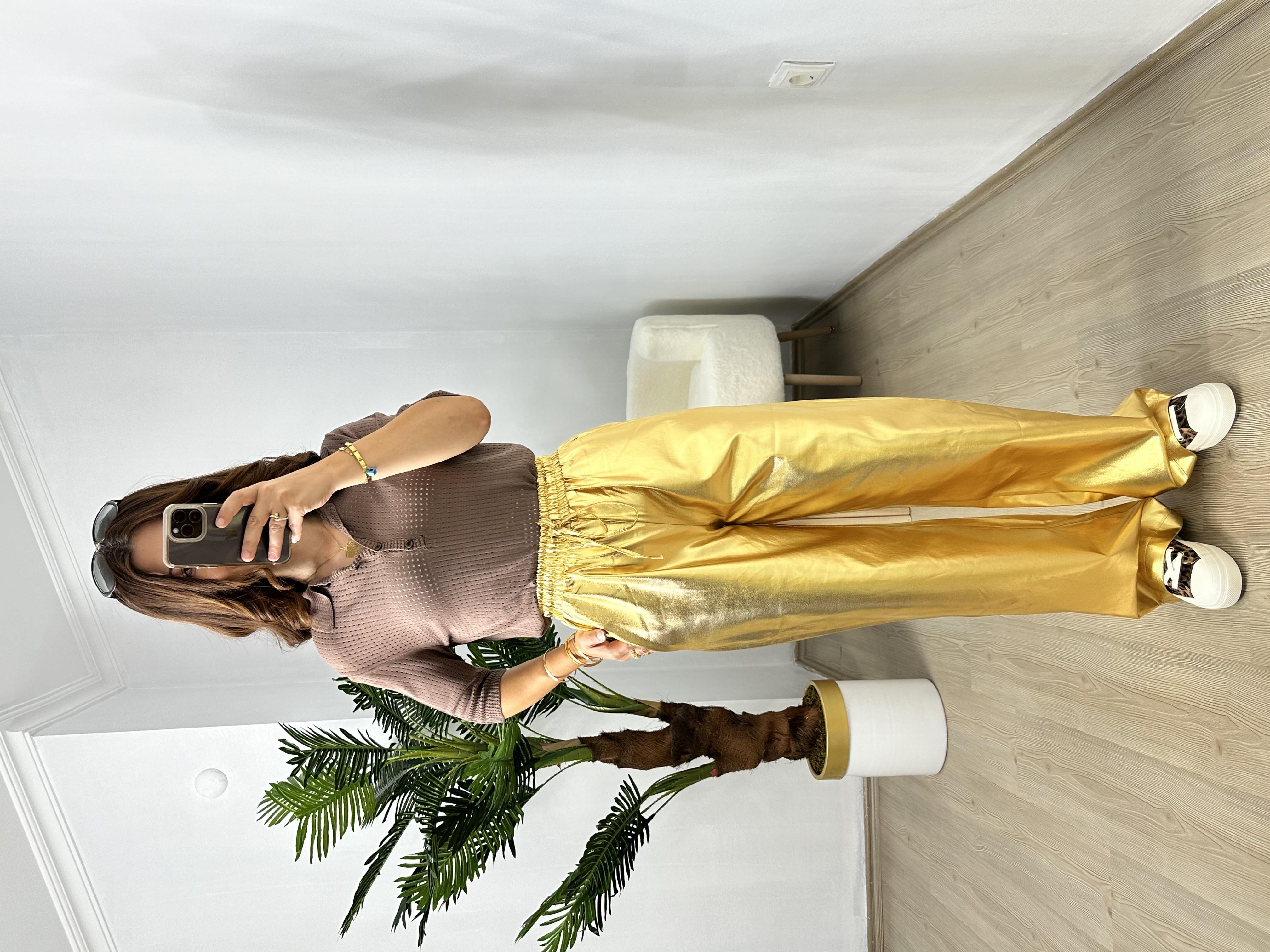 Gold Varaklı Bol Pantolon