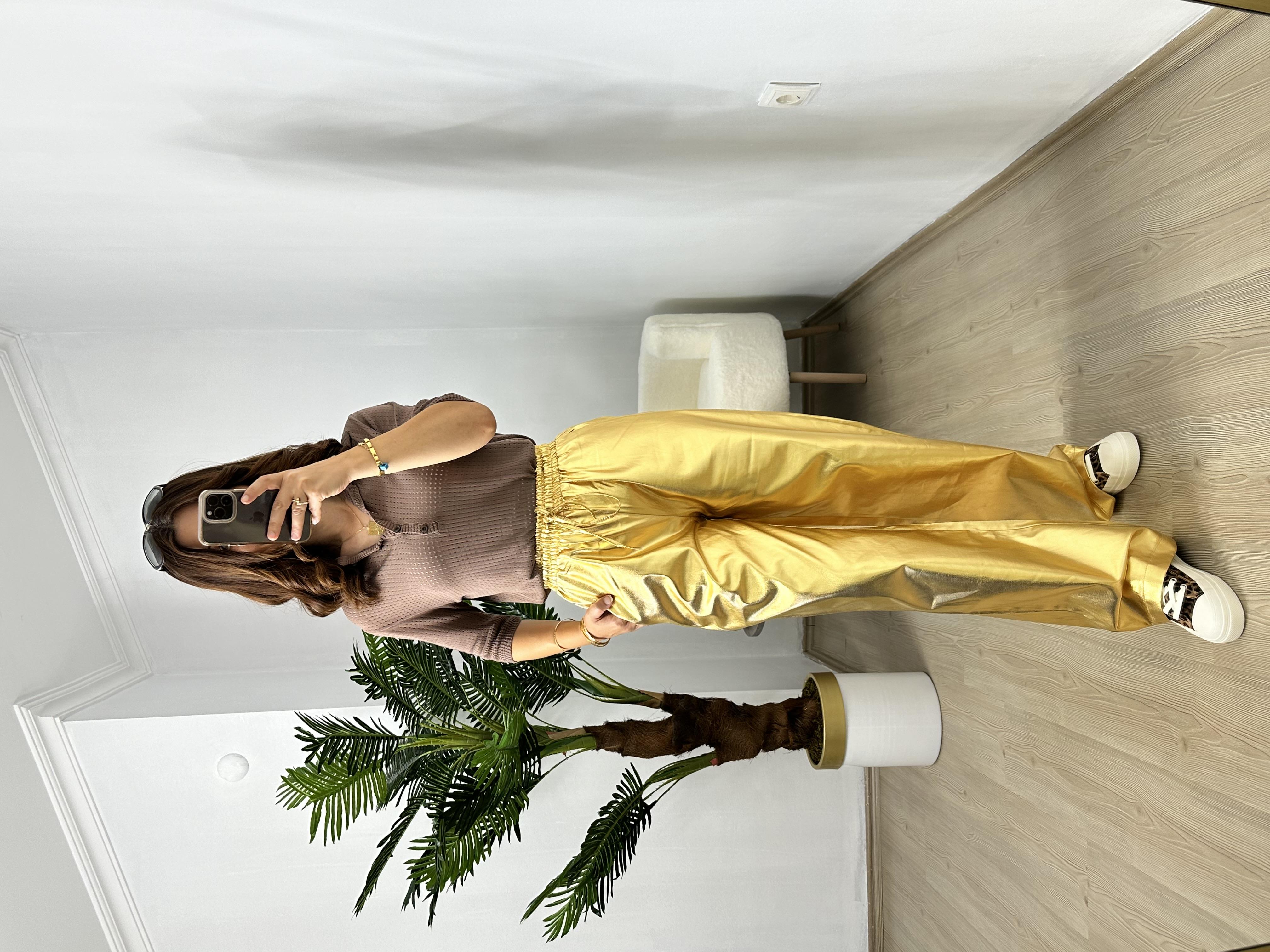 Gold Varaklı Bol Pantolon