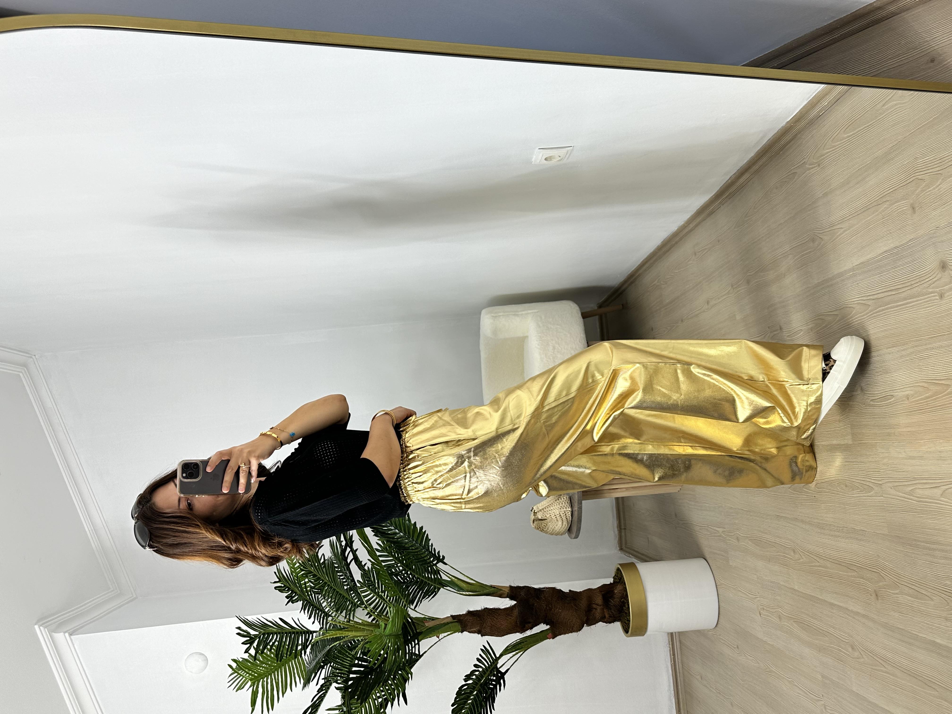 Gold Varaklı Bol Pantolon