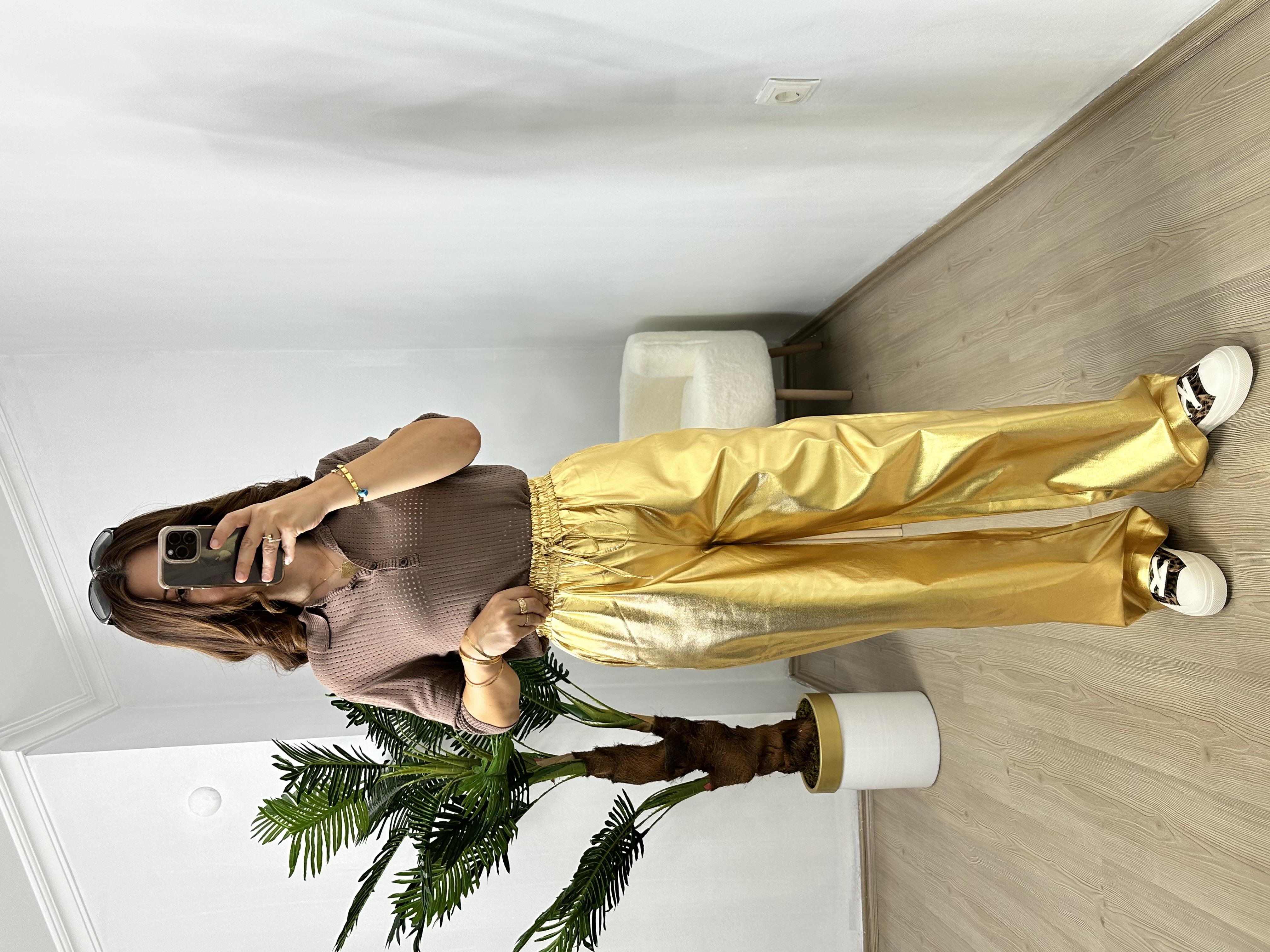 Gold Varaklı Bol Pantolon