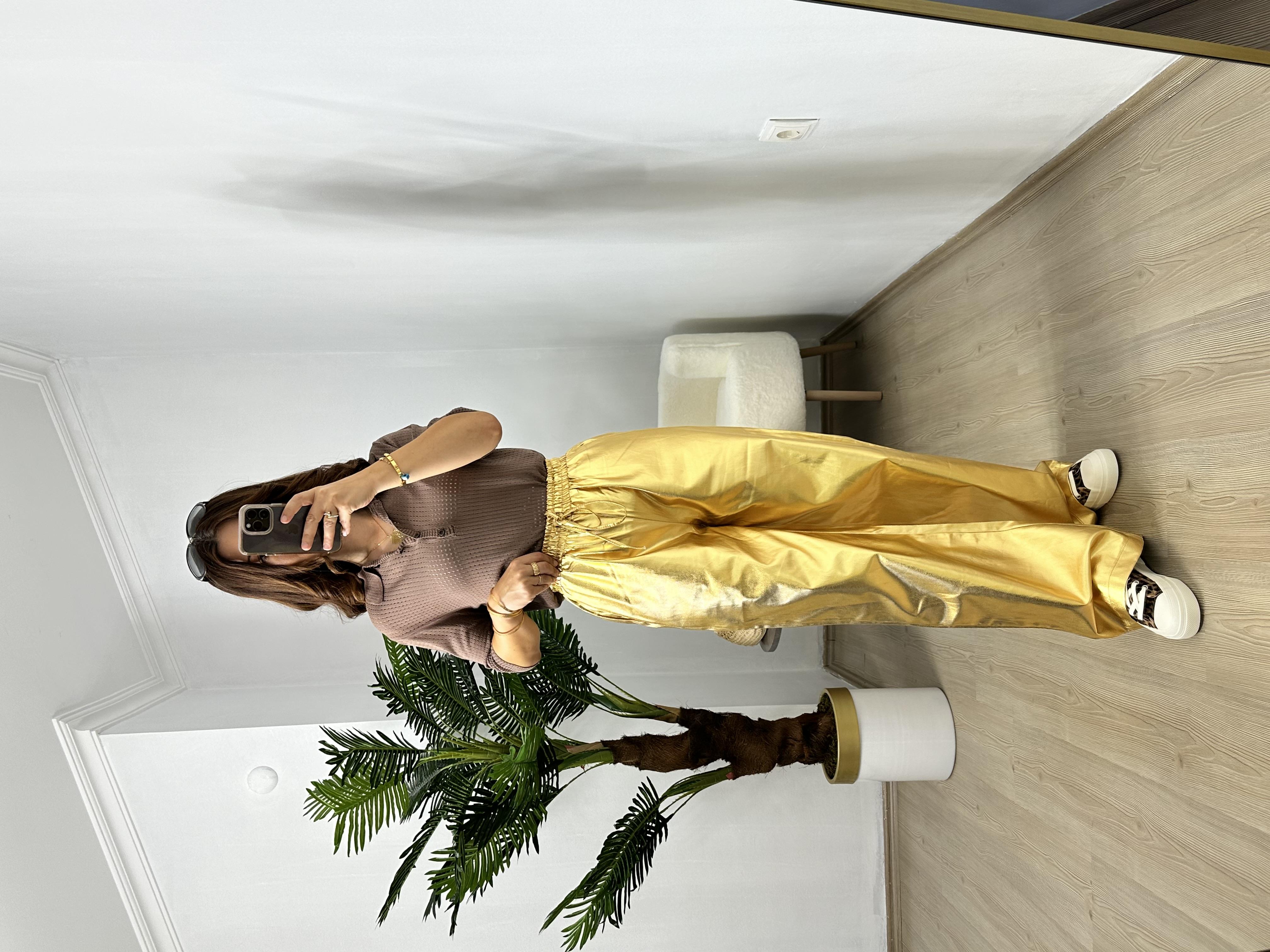 Gold Varaklı Bol Pantolon