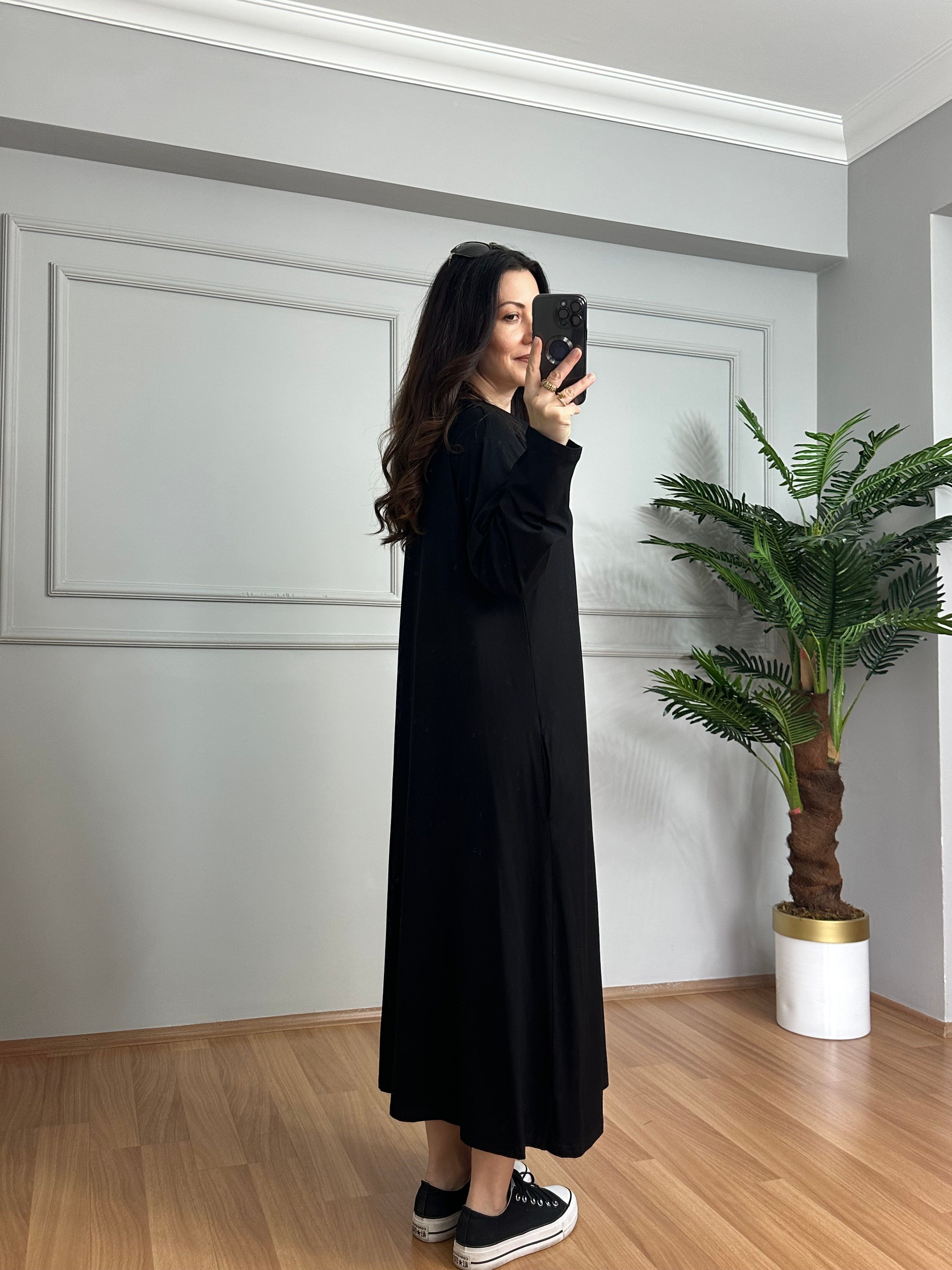 Karina Siyah Fermuarlı Cepli Basic Elbise