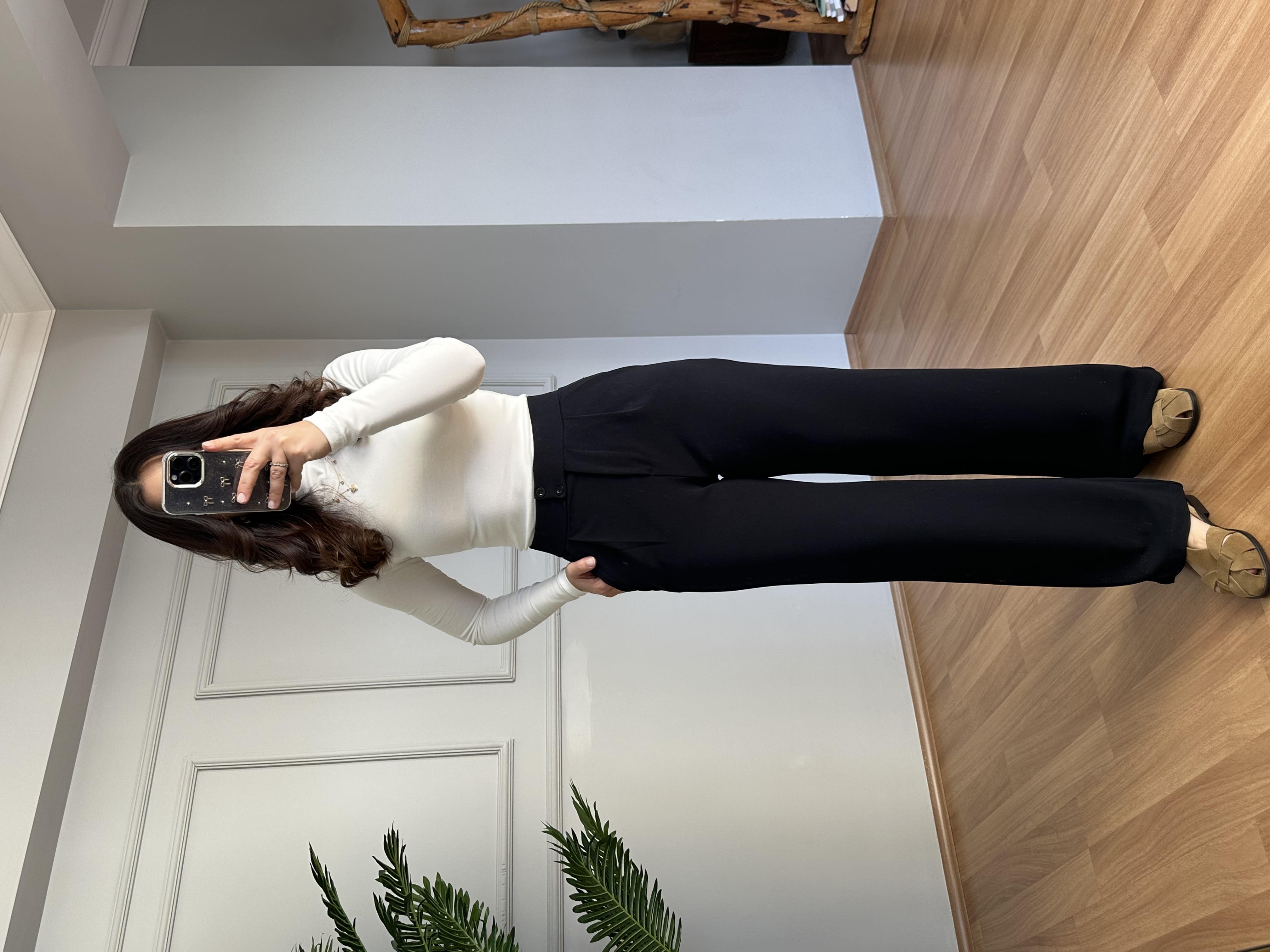 Kendy Lacivert Likralı Bel Çift Düğmeli Palazzo Pantolon