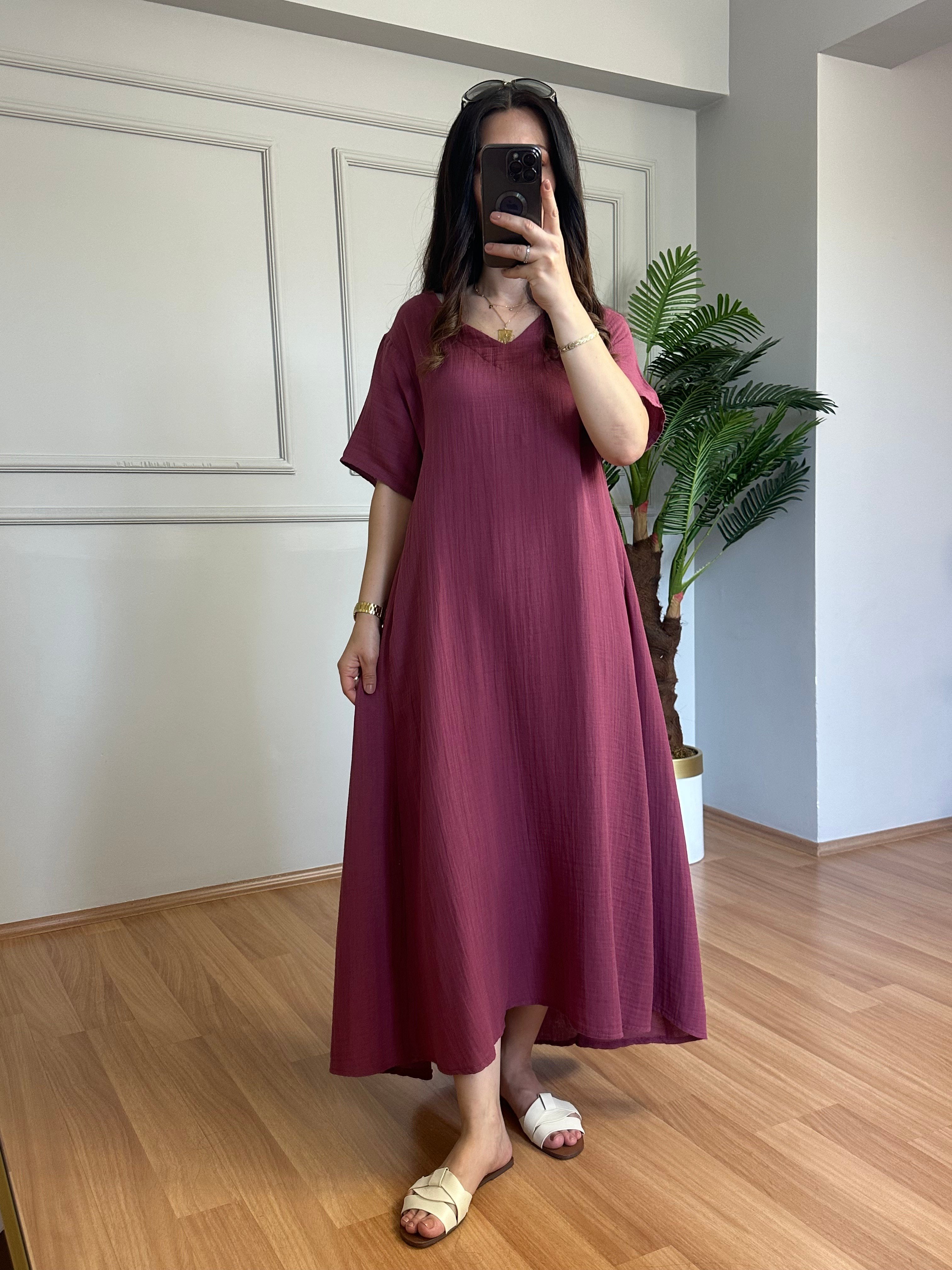 Khalesi Gül Kurusu Müslin Kumaş Elbise