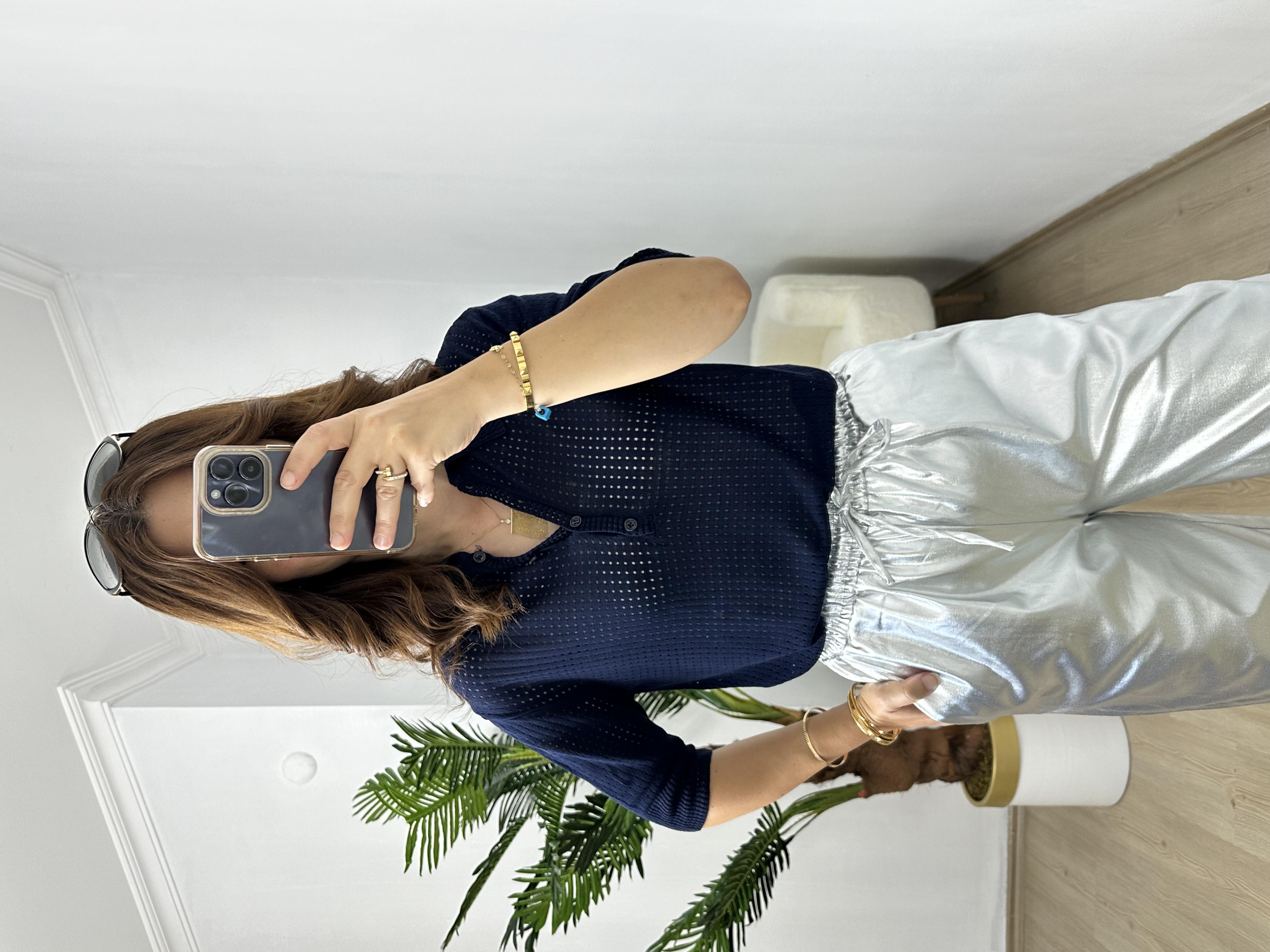 Lacivert Delikli Polo Yaka Triko