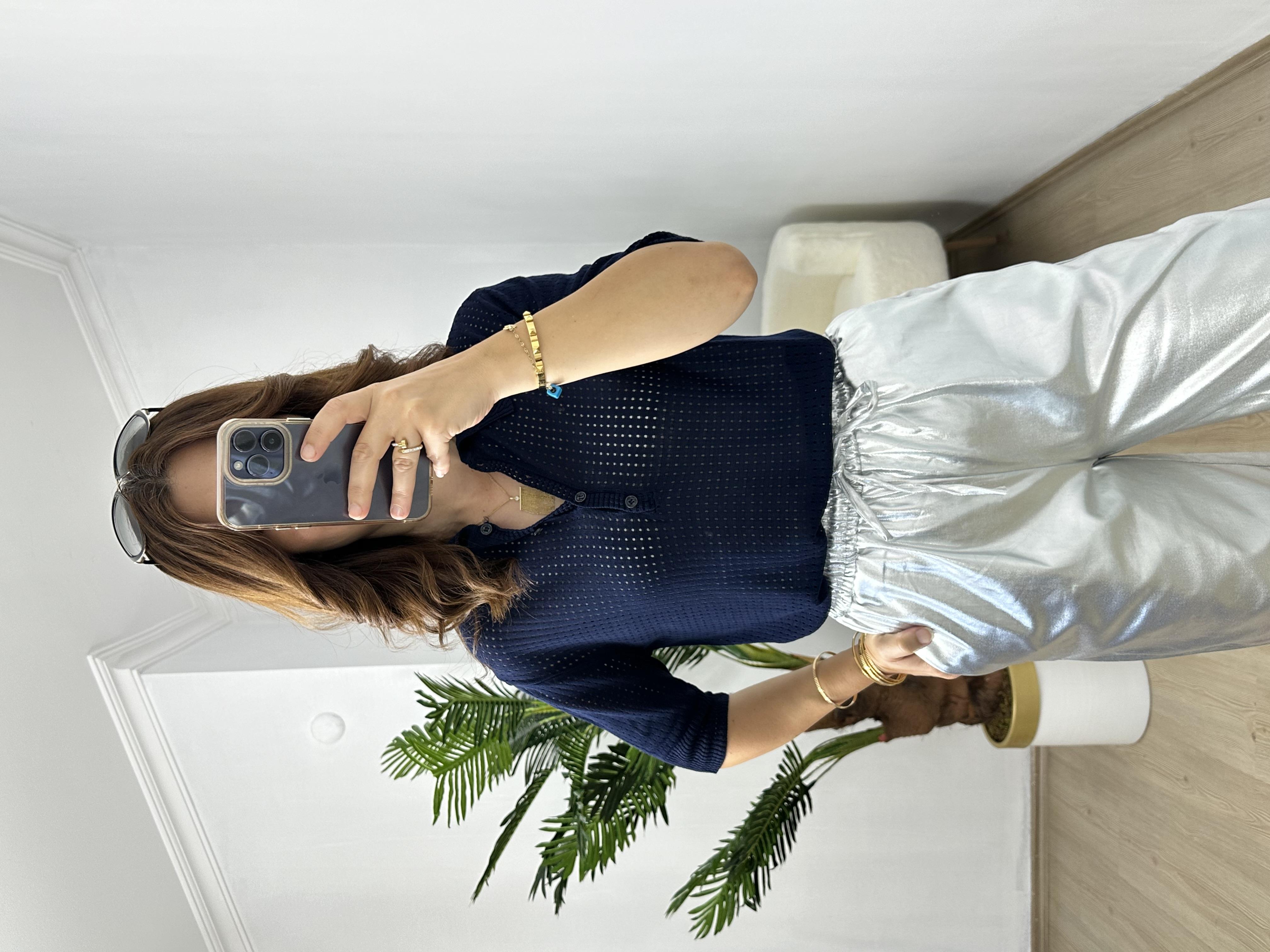 Lacivert Delikli Polo Yaka Triko