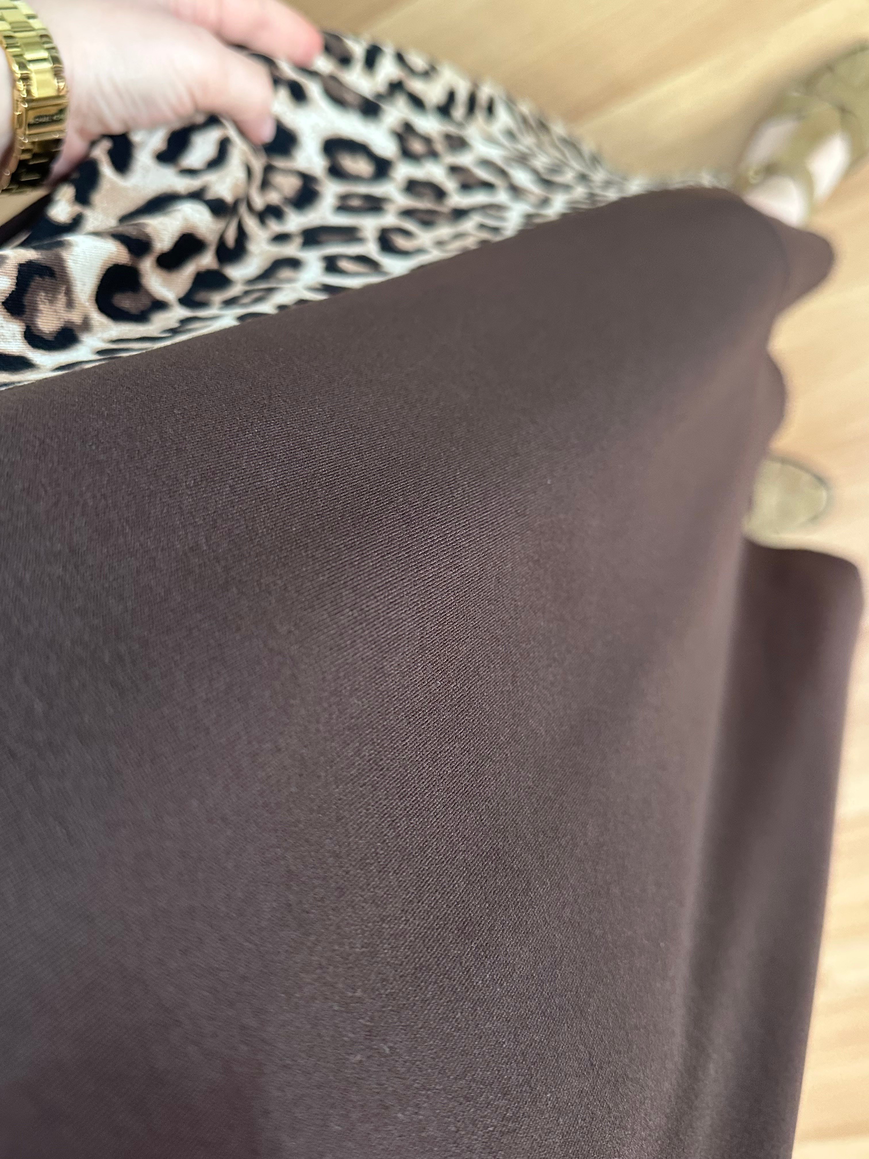 Luisa Kahve Leopar detaylı Penye Modal Elbise
