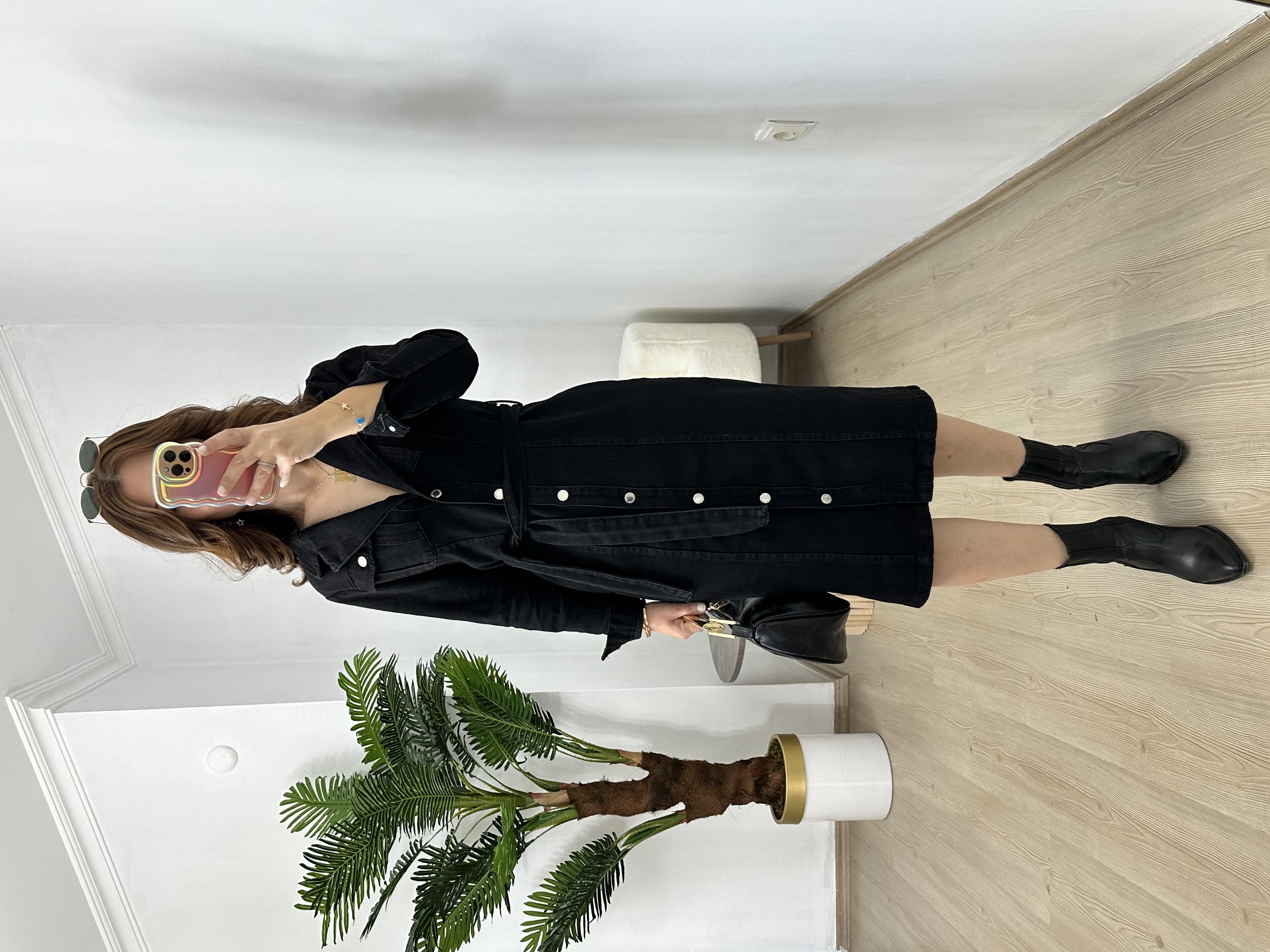 Maria Siyah Jean Kuşaklı Elbise