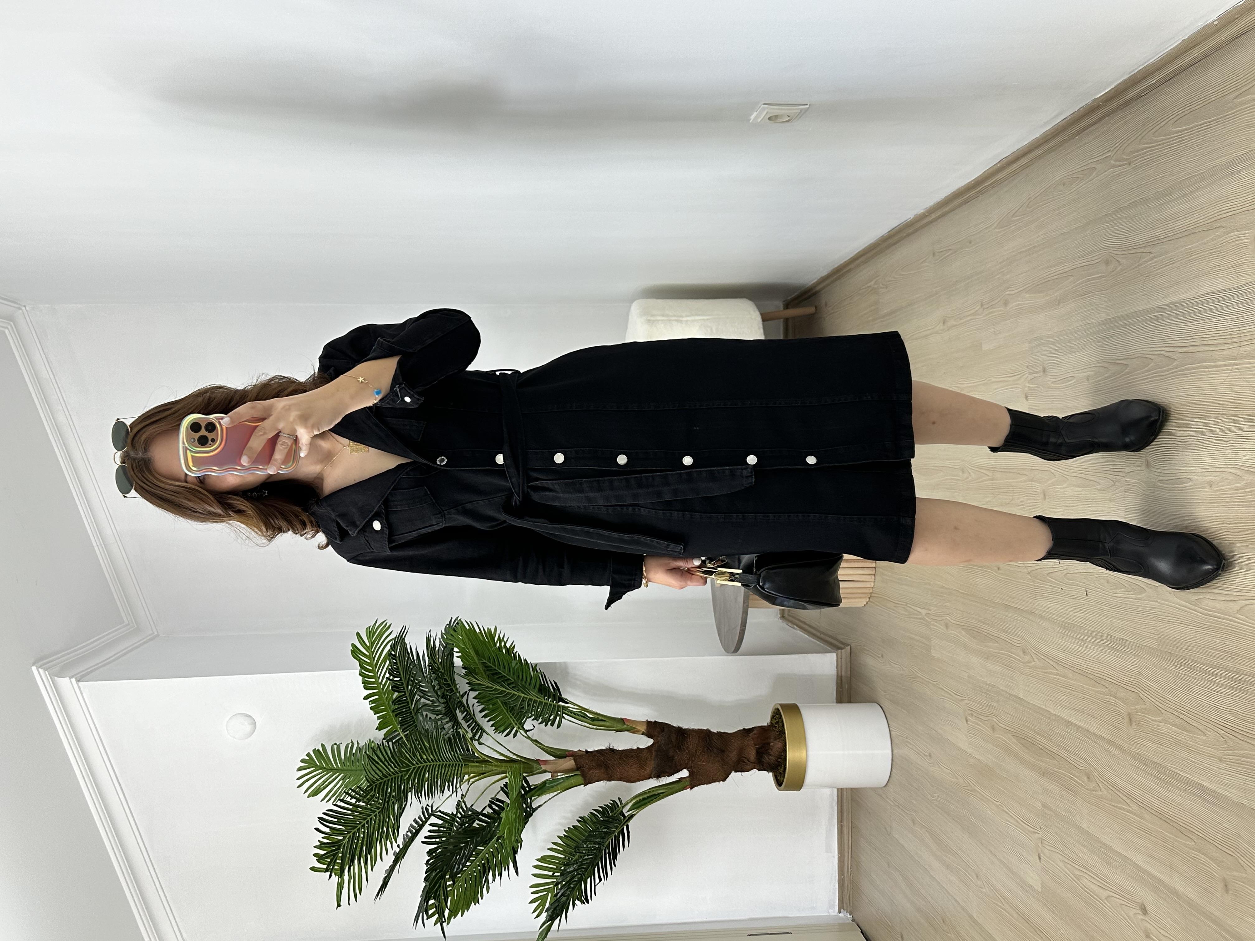 Maria Siyah Jean Kuşaklı Elbise
