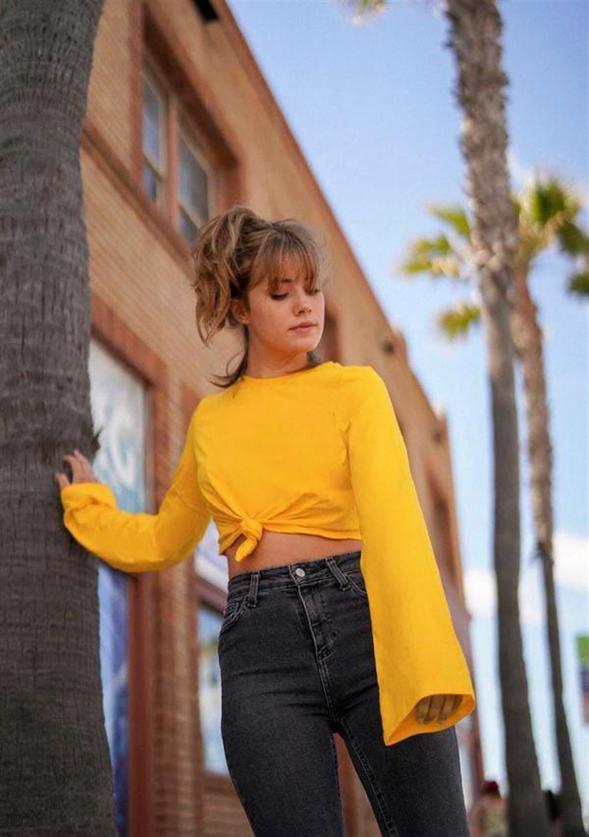 Marka Sarı Uzun Kol Crop