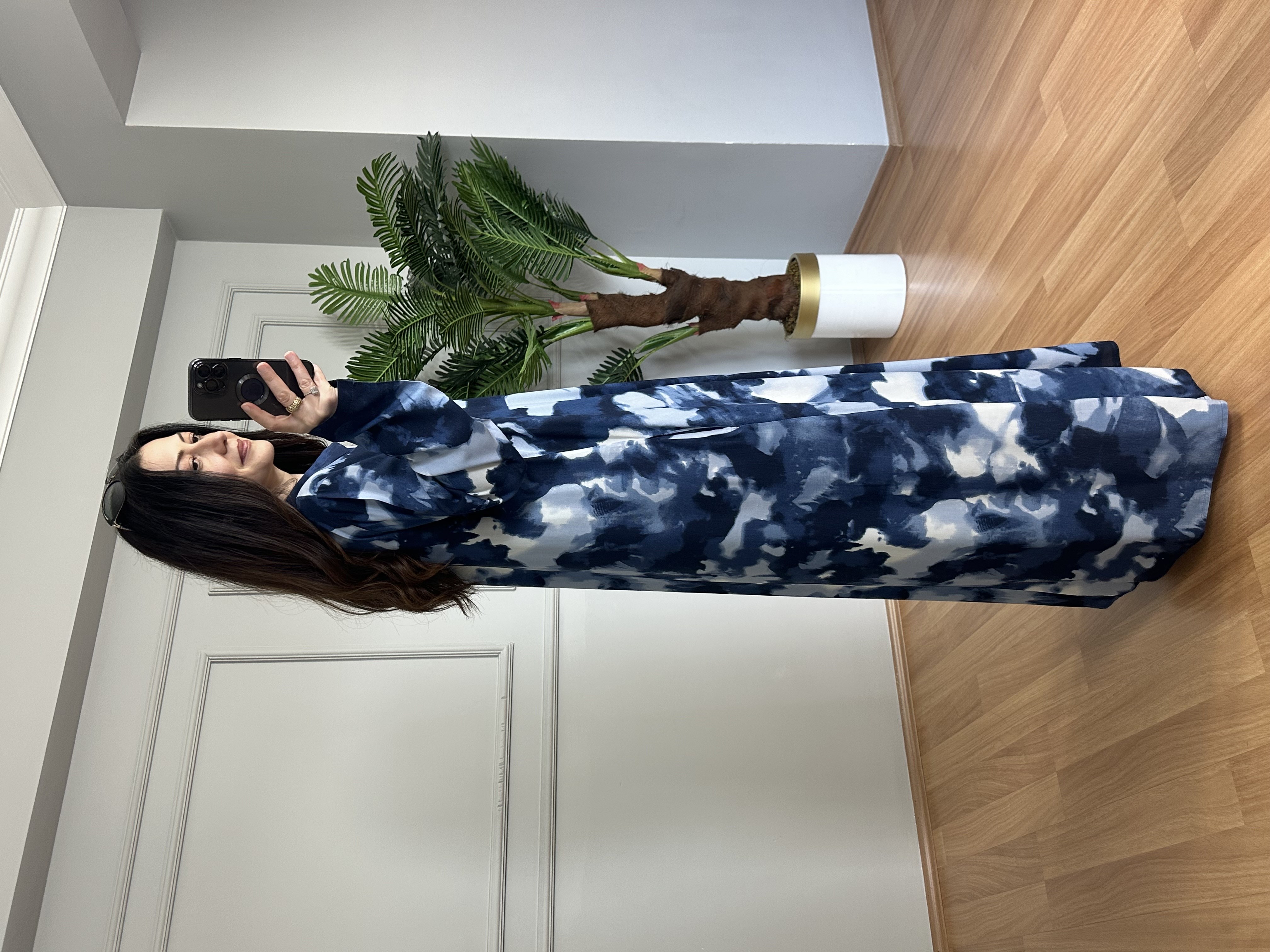 Meloni Lacivert Dokuma Viskon Maksi Boy Elbise 