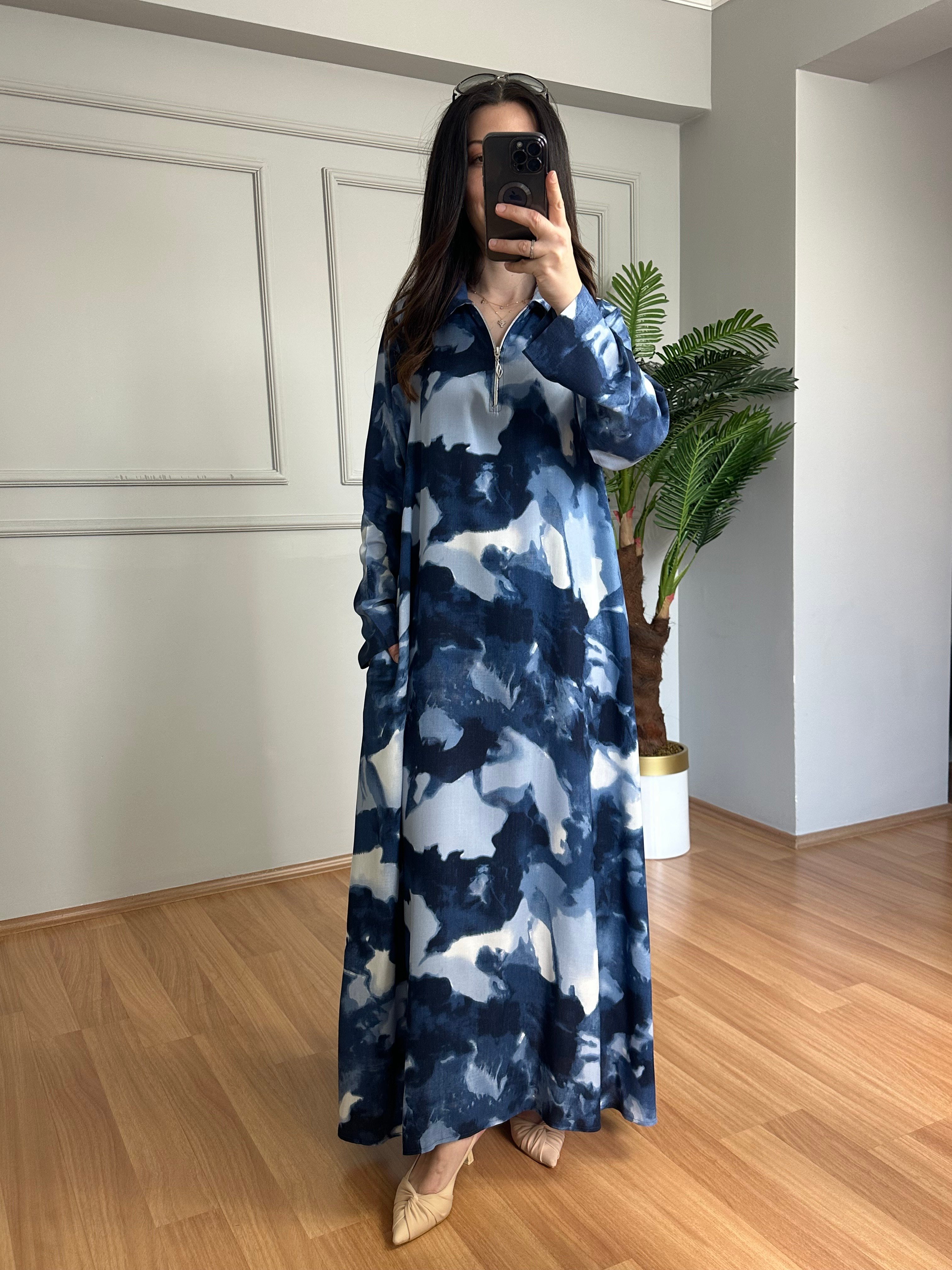 Meloni Lacivert Dokuma Viskon Maksi Boy Elbise 