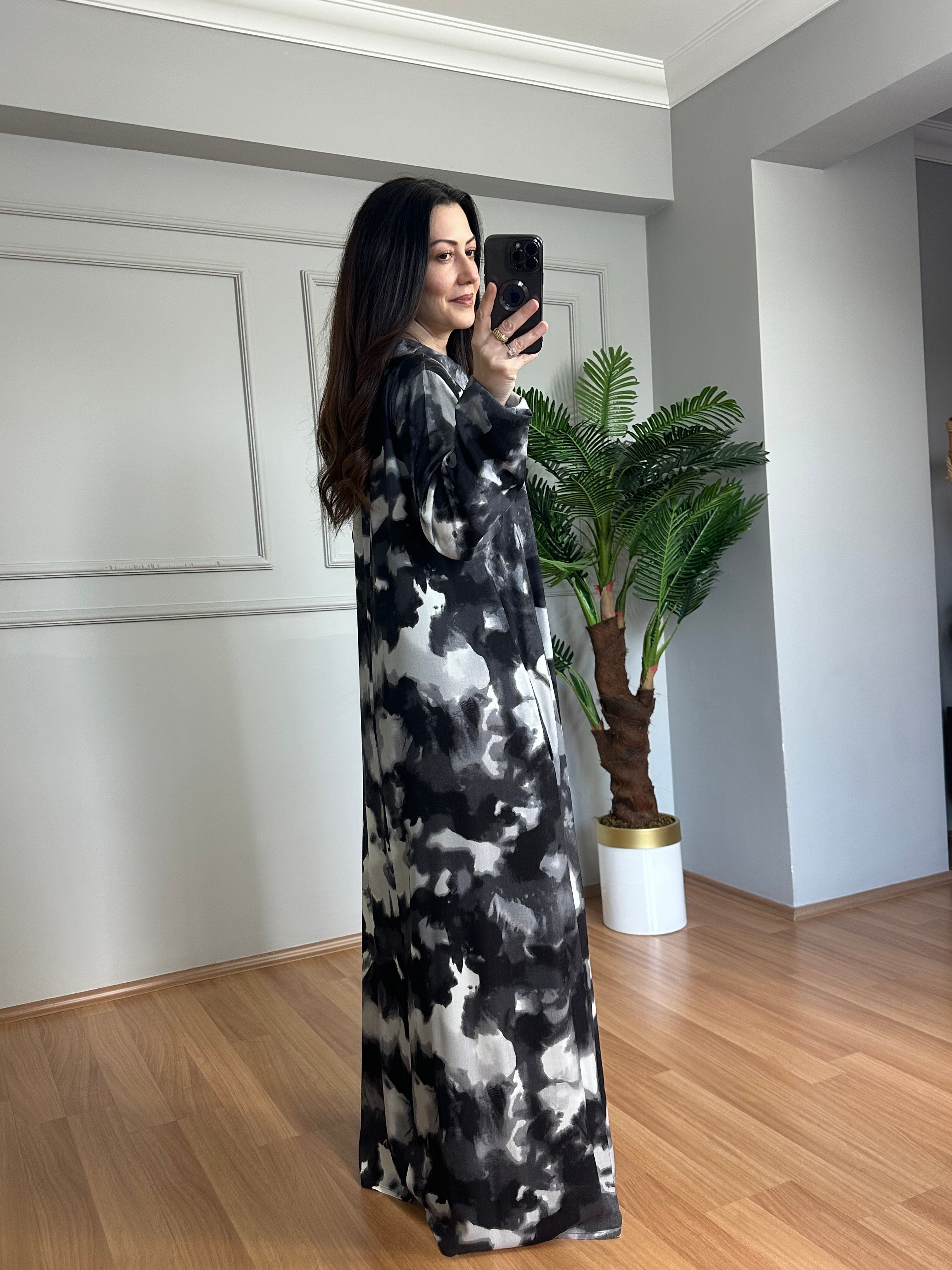 Meloni Siyah Dokuma Viskon Maksi Boy Elbise