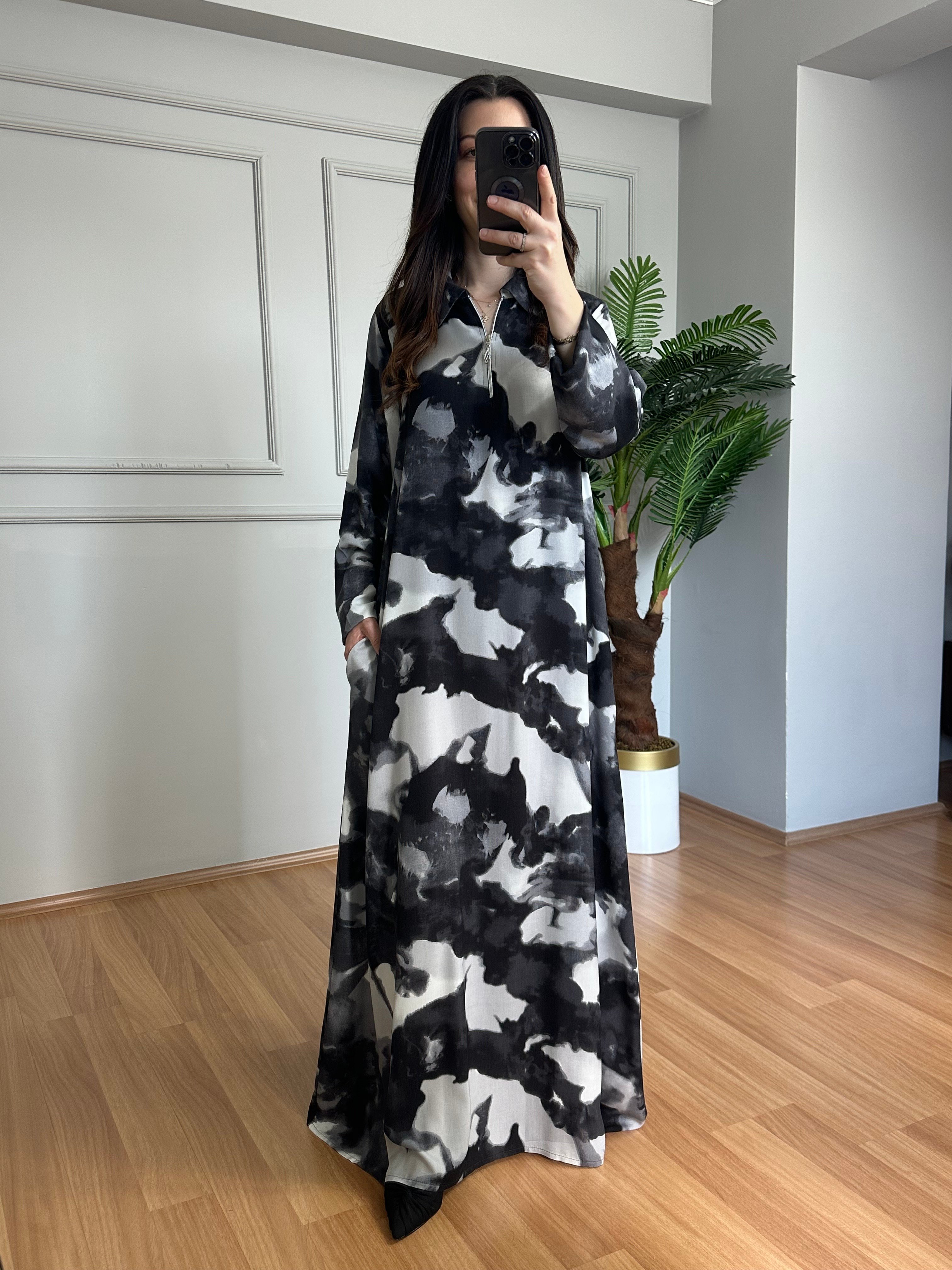 Meloni Siyah Dokuma Viskon Maksi Boy Elbise