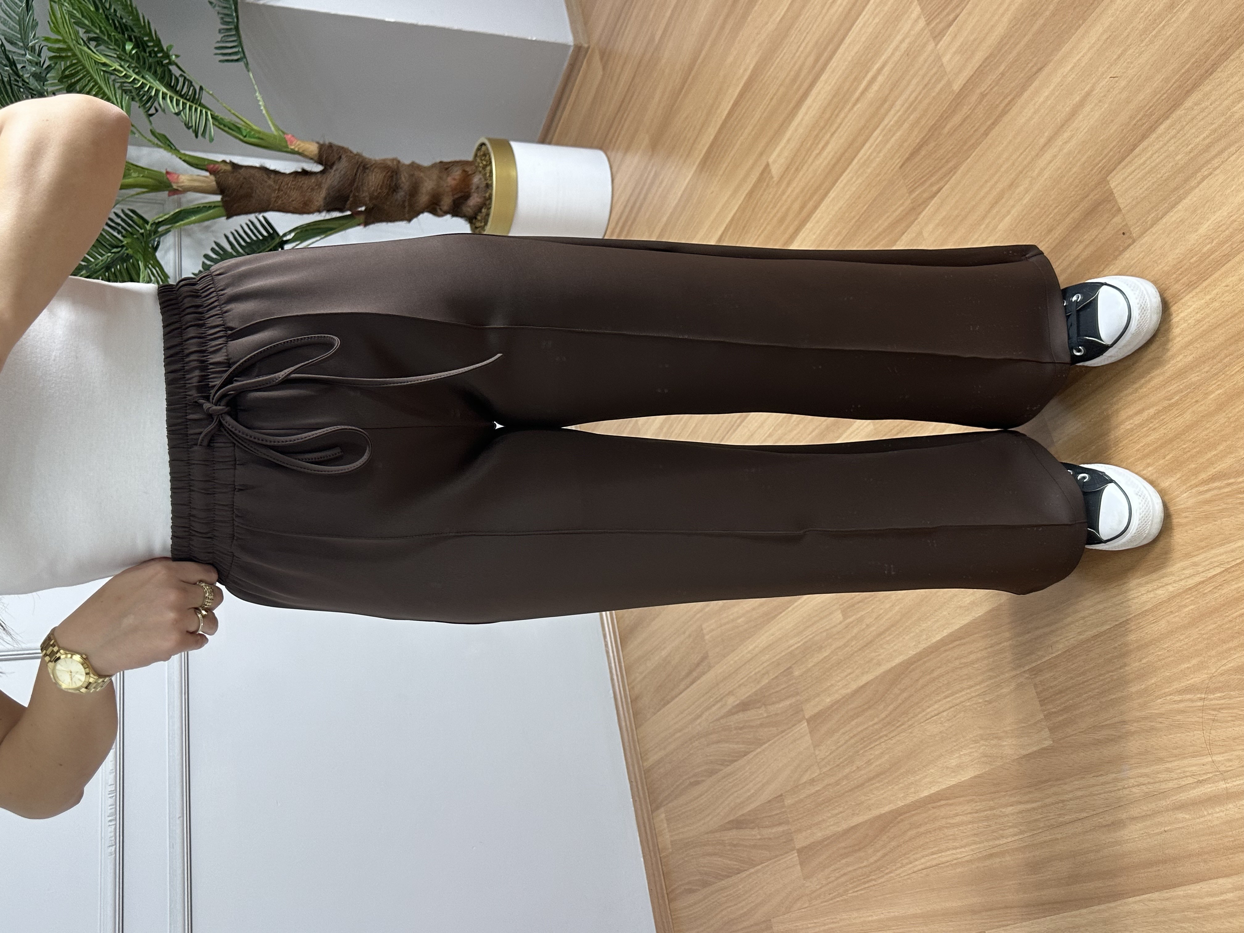 Mina Kahve Çimalı Palazzo Bilek Pantolon 