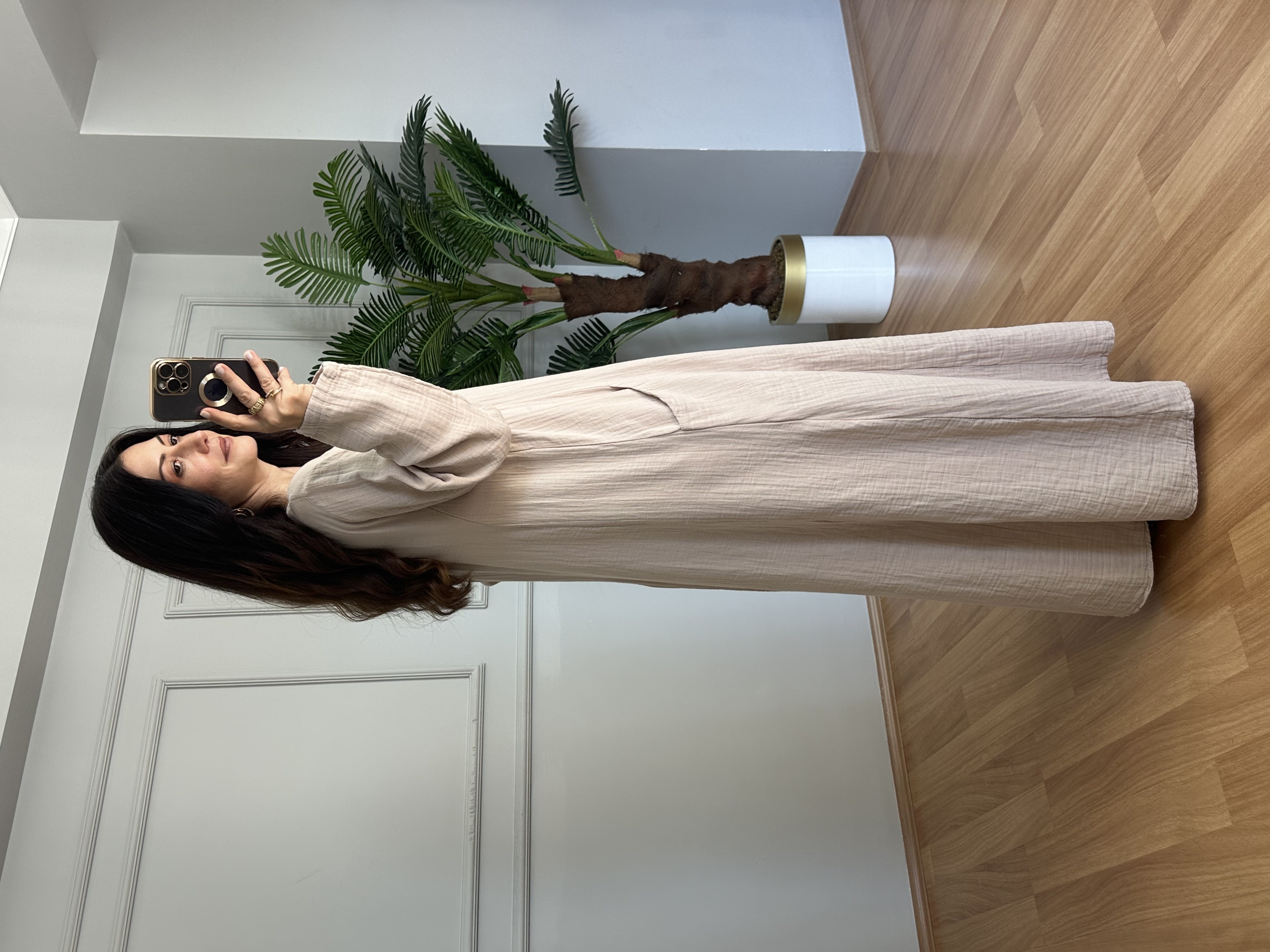 Mireya Taş Cepli Maxi Boy Müslin Elbise